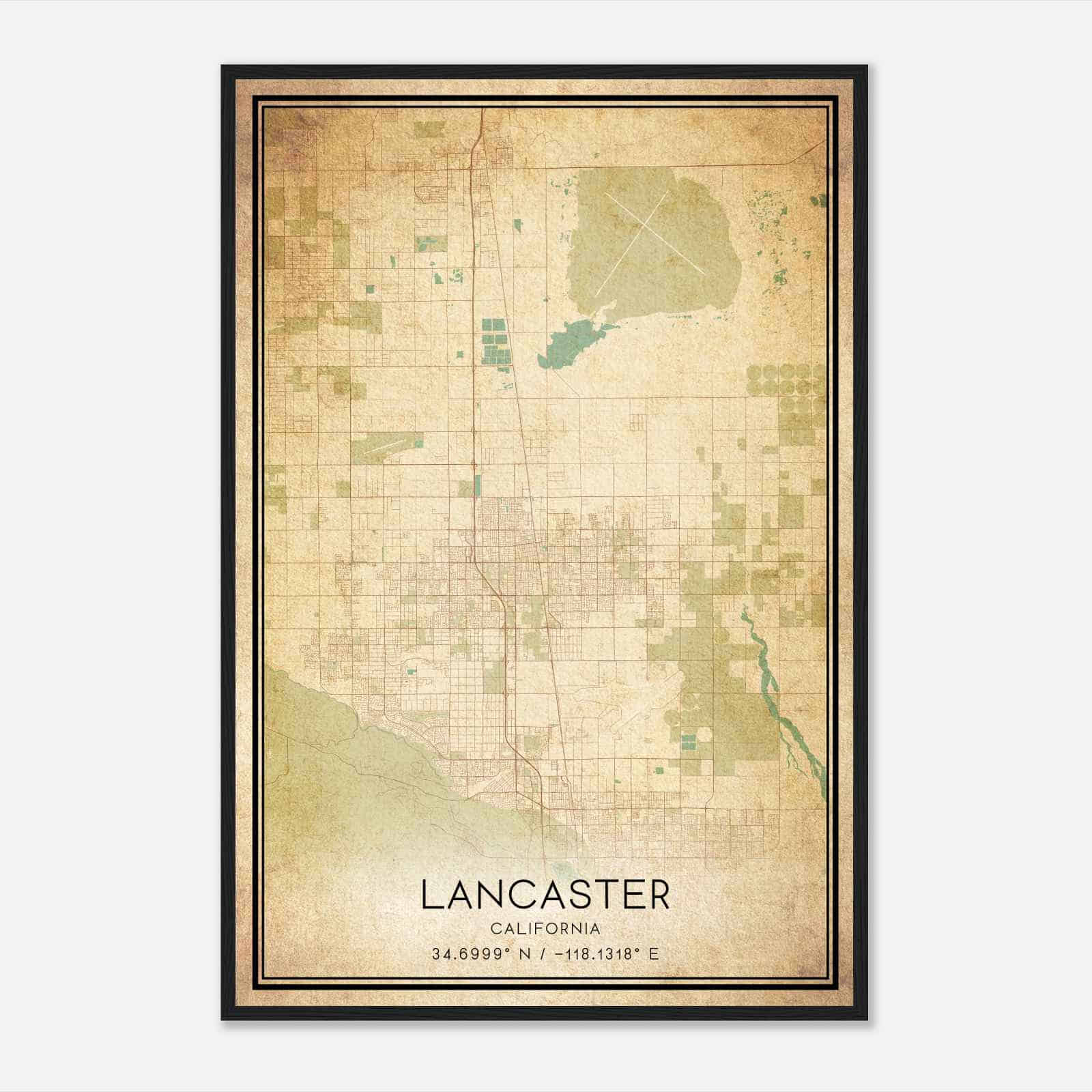 Vintage Lancaster California Map Poster, Modern Home Decor Wall Art Print