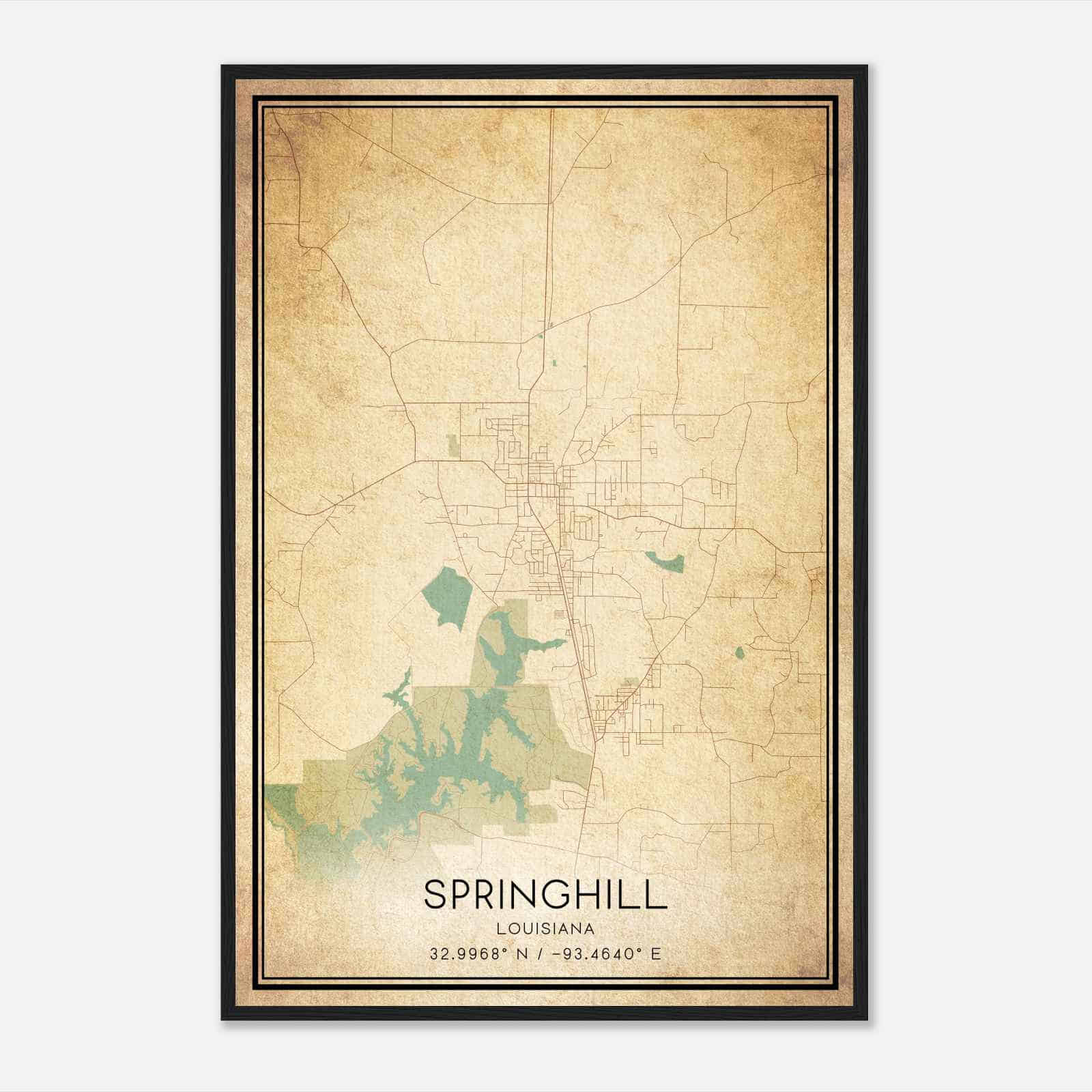 Vintage Springhill Louisiana Map Poster, Modern Home Decor Wall Art Print
