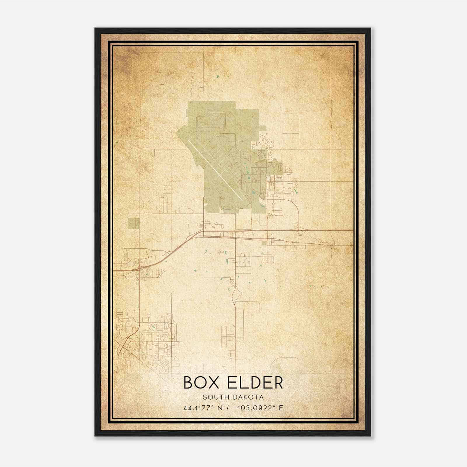 Vintage Box Elder South Dakota Map Poster, Modern Home Decor Wall Art Print