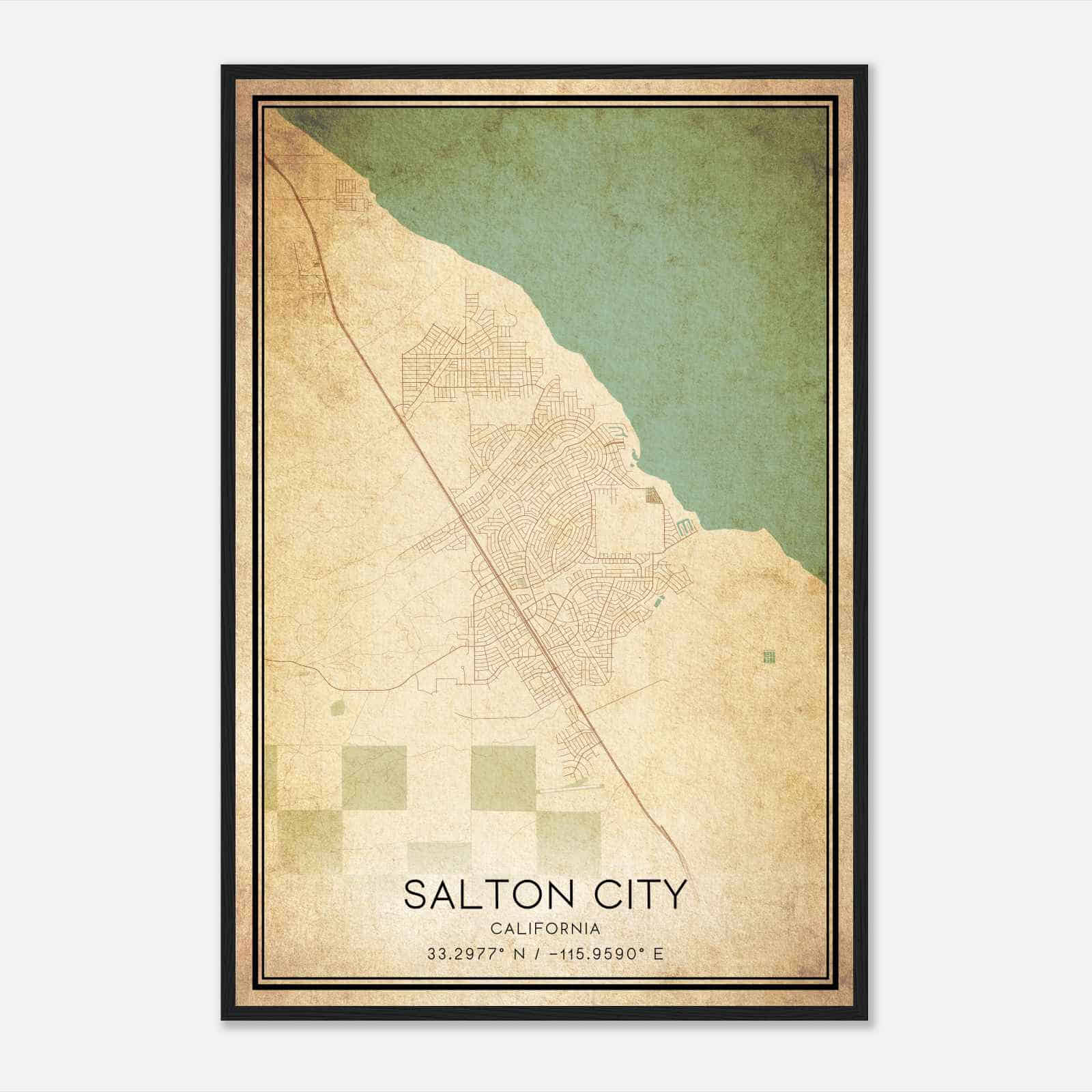Vintage Salton City California Map Poster, Modern Home Decor Wall Art Print