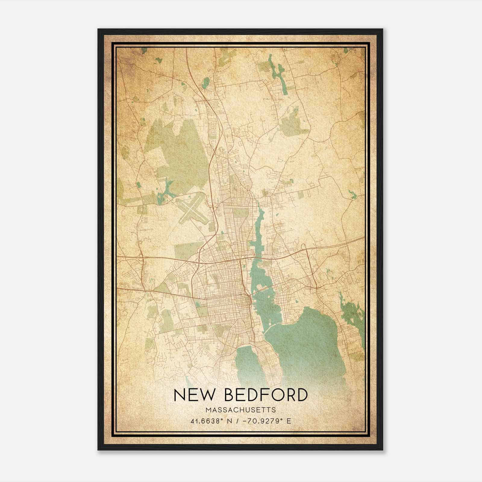 Vintage New Bedford Massachusetts Map Poster, Modern Home Decor Wall Art Print