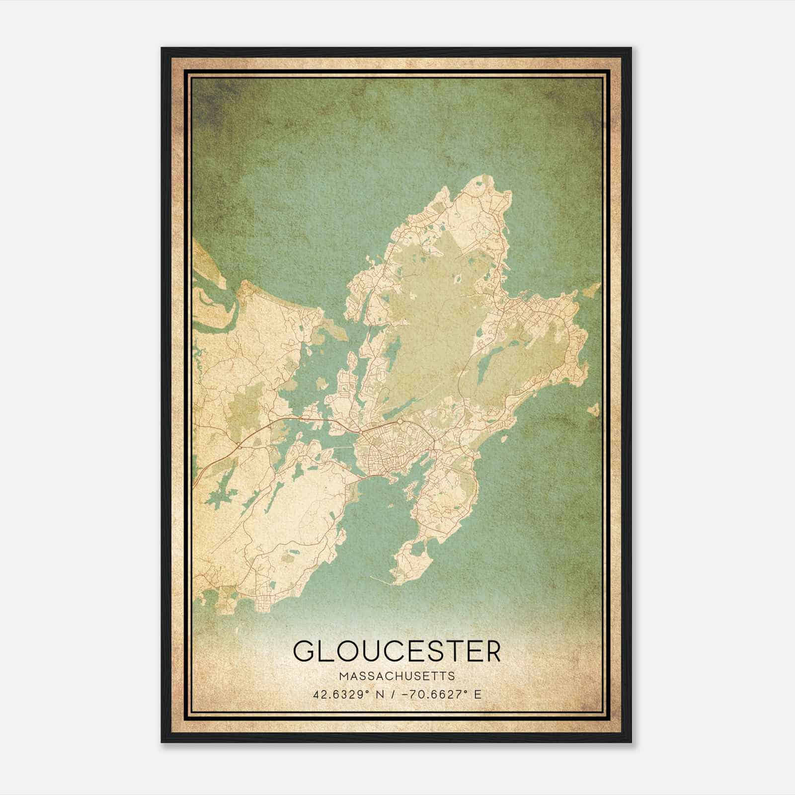 Vintage Gloucester Massachusetts Map Poster, Modern Home Decor Wall Art Print