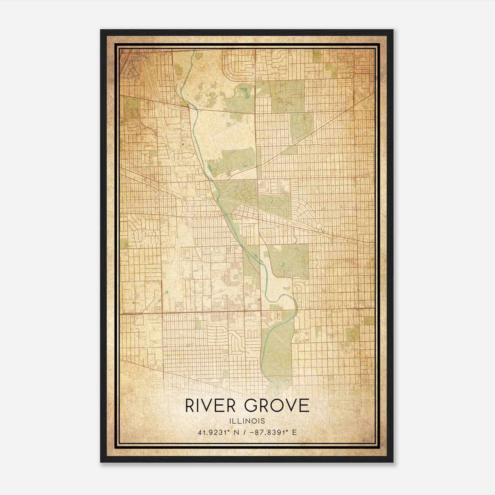 Vintage River Grove Illinois Map Poster, Modern Home Decor Wall Art Print