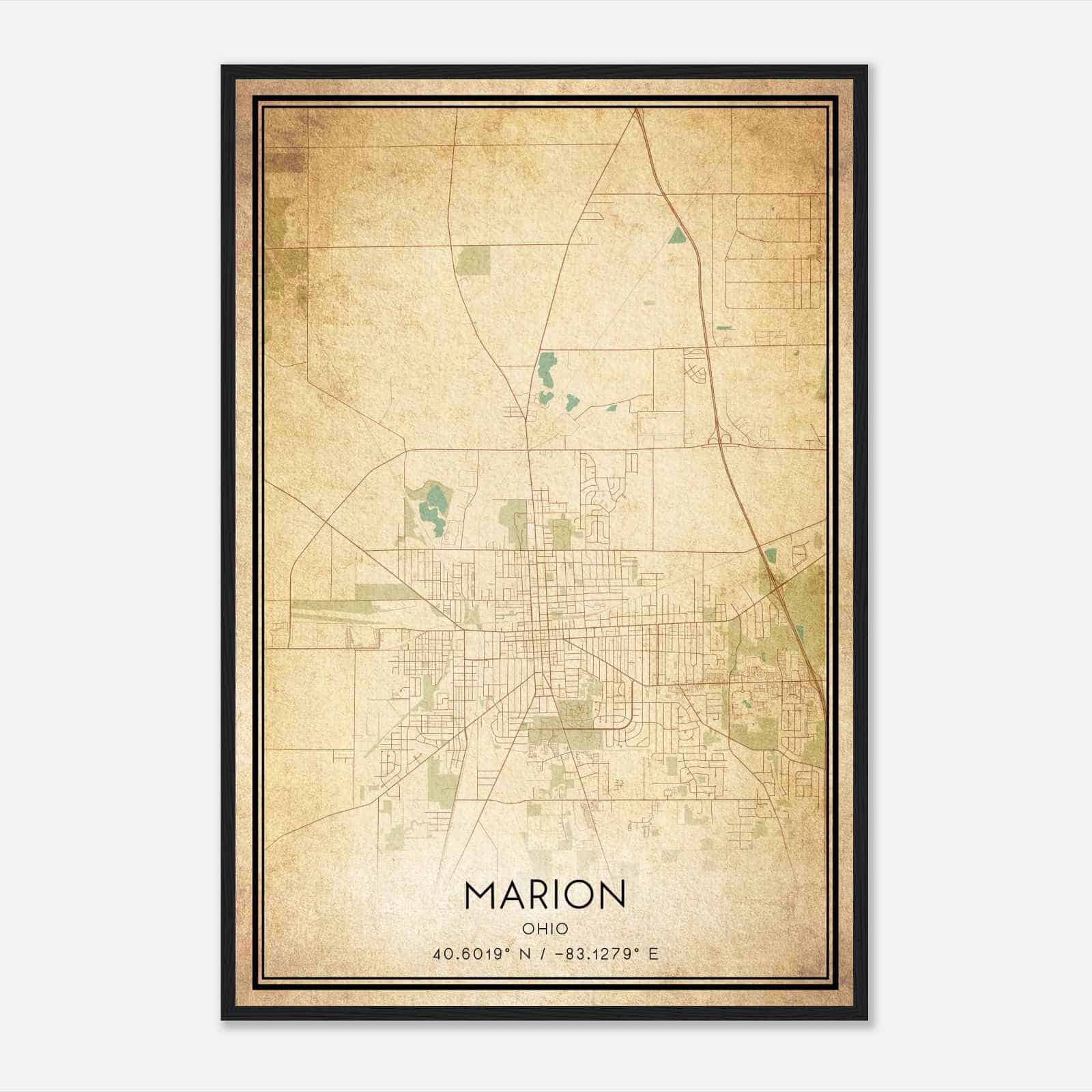 Vintage Marion Ohio Map Poster, Modern Home Decor Wall Art Print