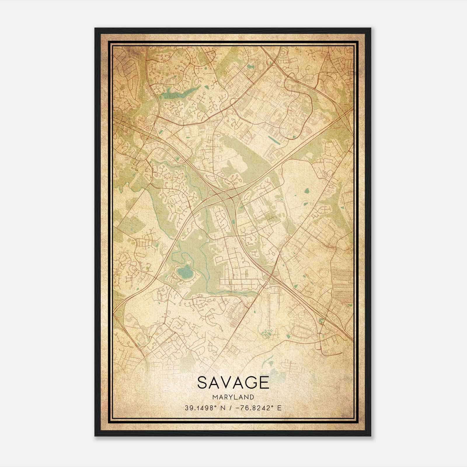 Vintage Savage Maryland Map Poster, Modern Home Decor Wall Art Print
