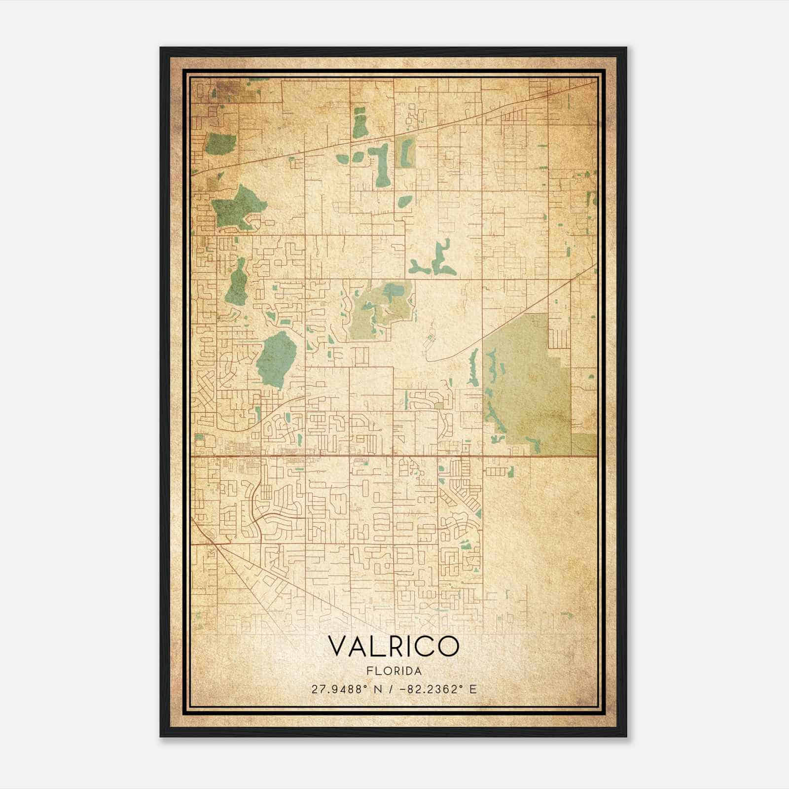Vintage Valrico Florida Map Poster, Modern Home Decor Wall Art Print