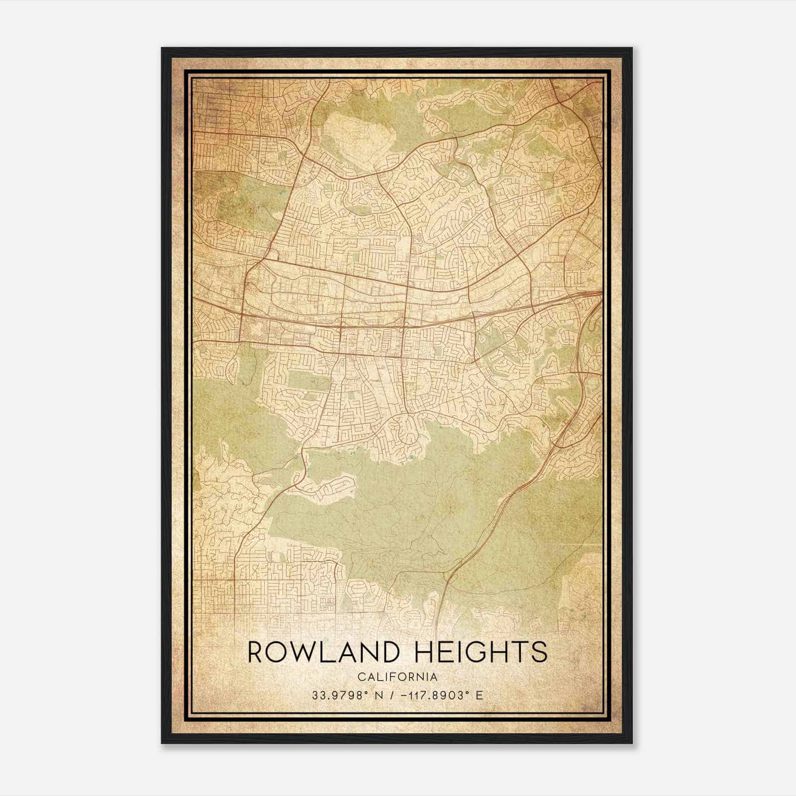 Vintage Rowland Heights California Map Poster, Modern Home Decor Wall Art Print