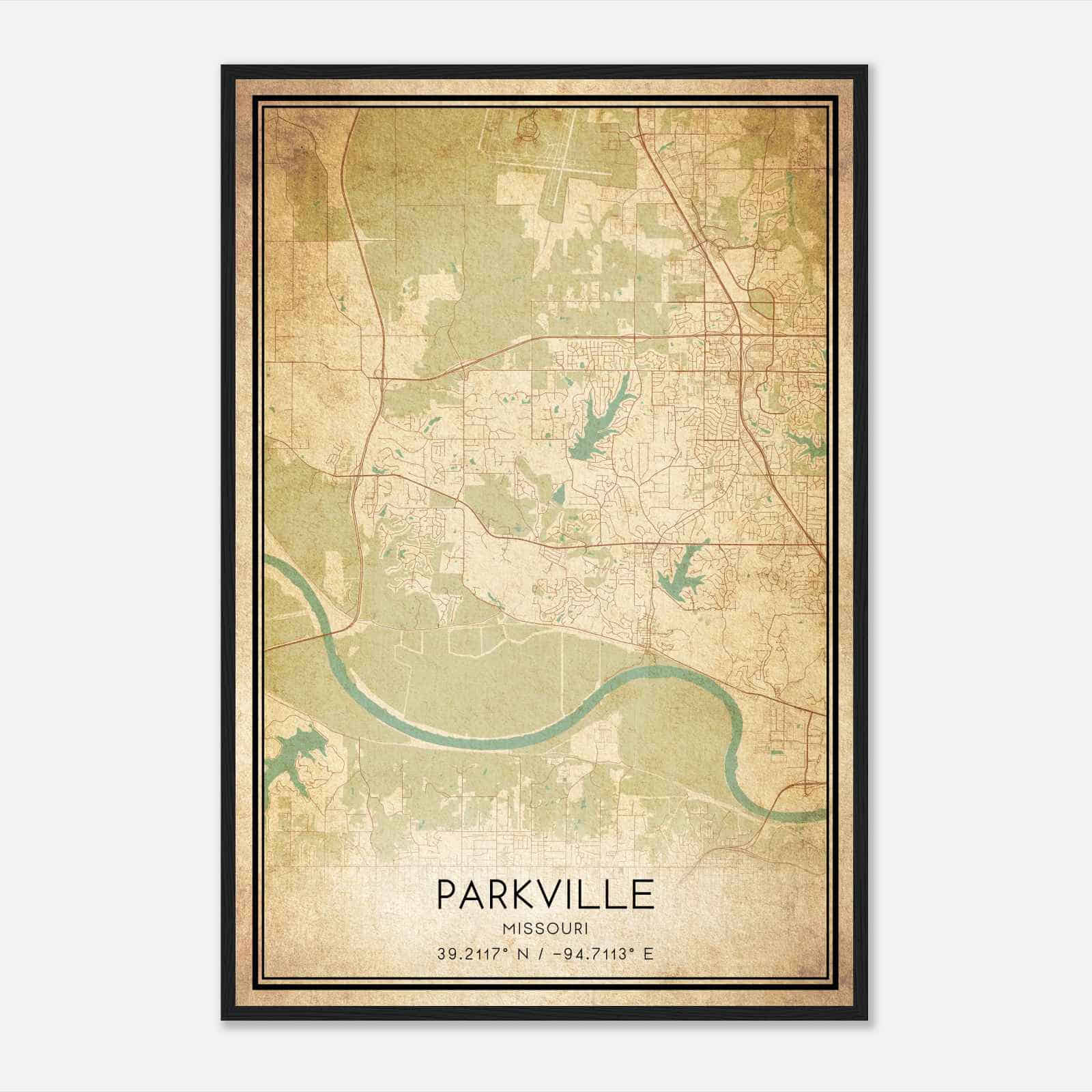 Vintage Parkville Missouri Map Poster, Modern Home Decor Wall Art Print