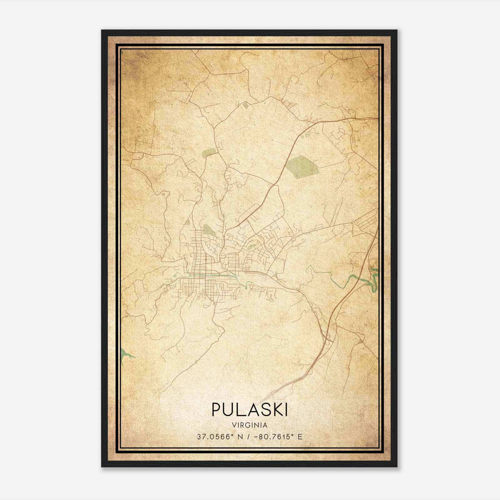 Vintage Pulaski Virginia Map Poster, Modern Home Decor Wall Art Print