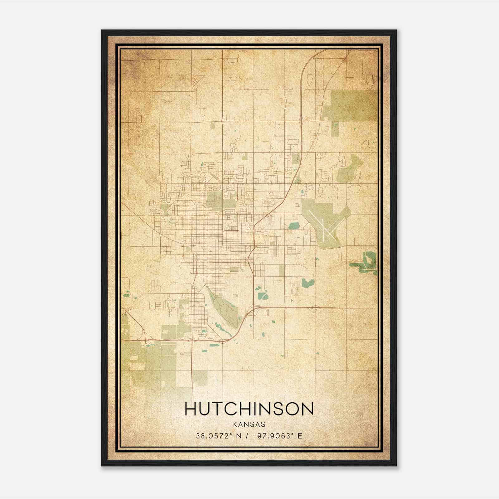 Vintage Hutchinson Kansas Map Poster, Modern Home Decor Wall Art Print