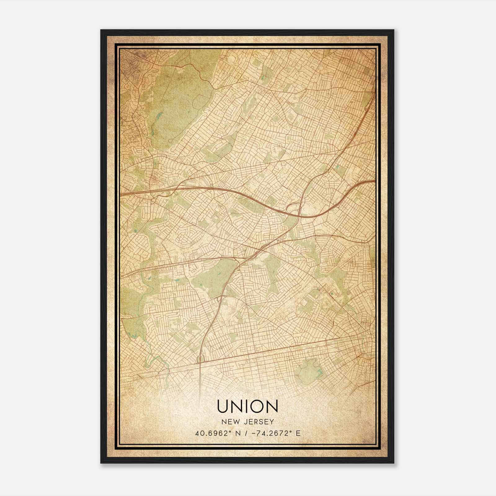 Vintage Union New Jersey Map Poster, Modern Home Decor Wall Art Print