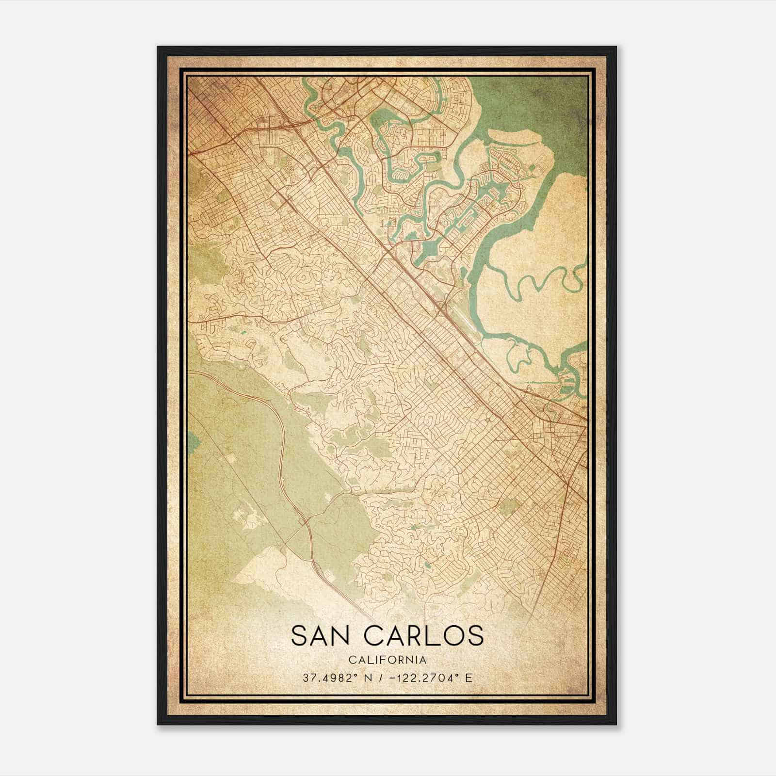 Vintage San Carlos California Map Poster, Modern Home Decor Wall Art Print