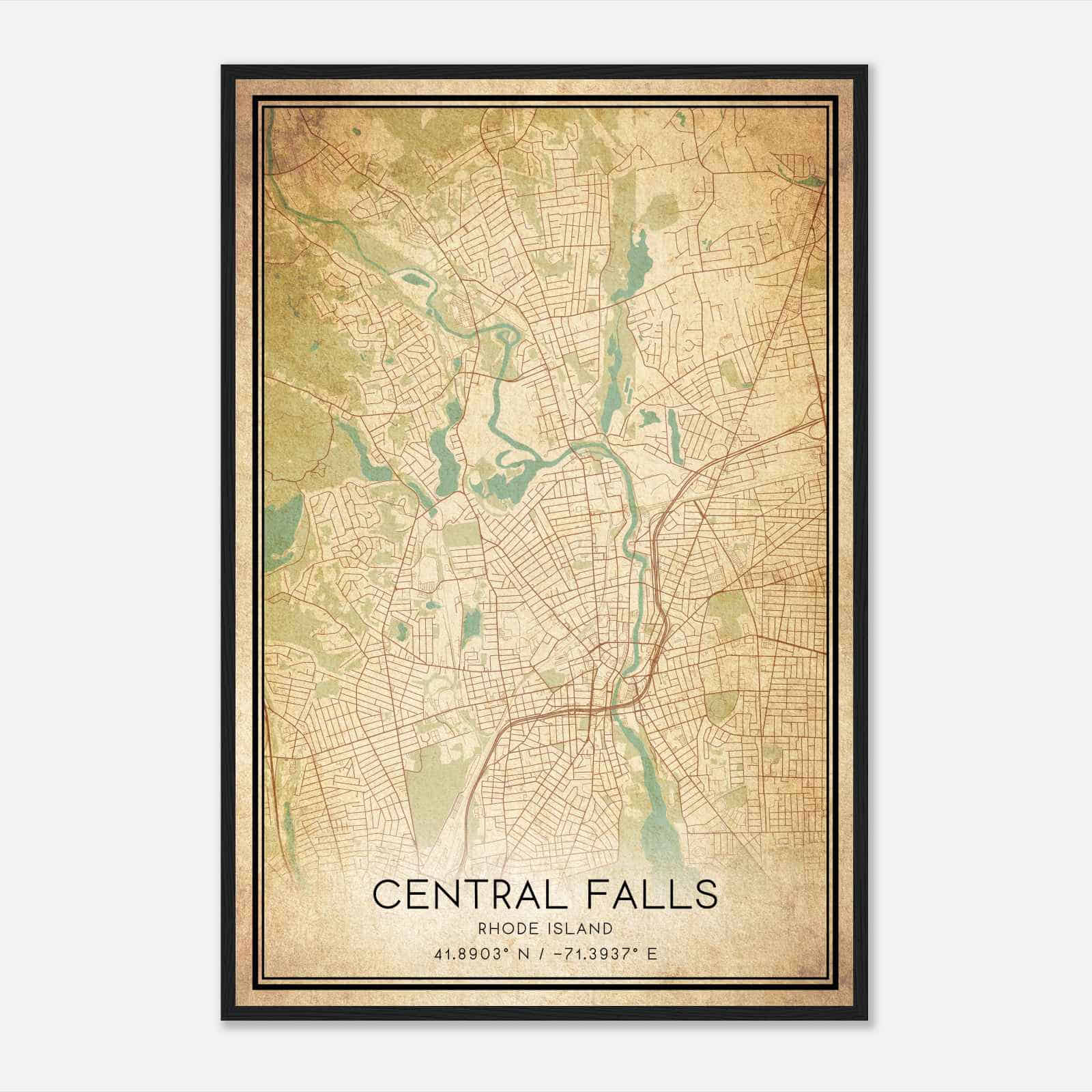 Vintage Central Falls Rhode Island Map Poster, Modern Home Decor Wall Art Print