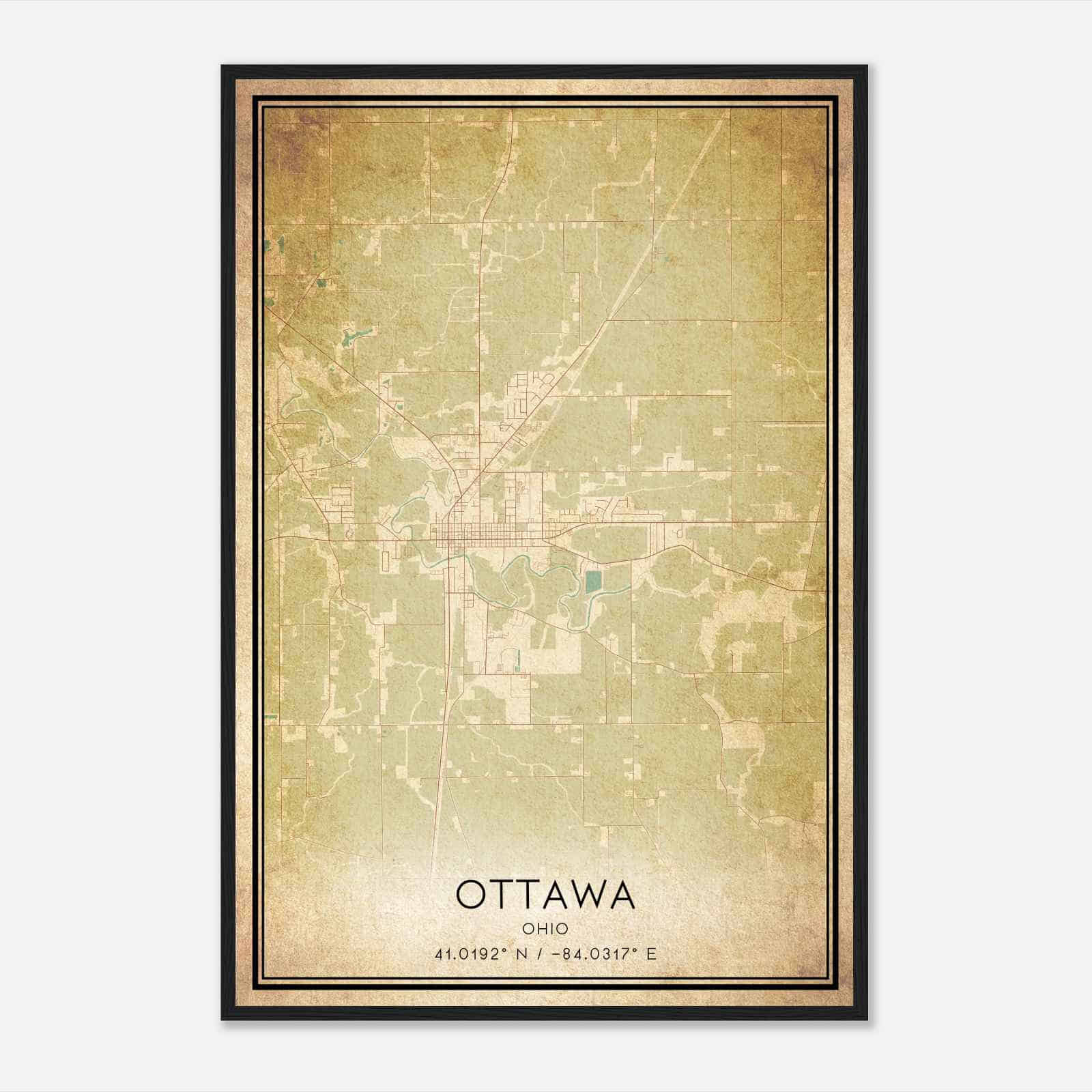 Vintage Ottawa Ohio Map Poster, Modern Home Decor Wall Art Print