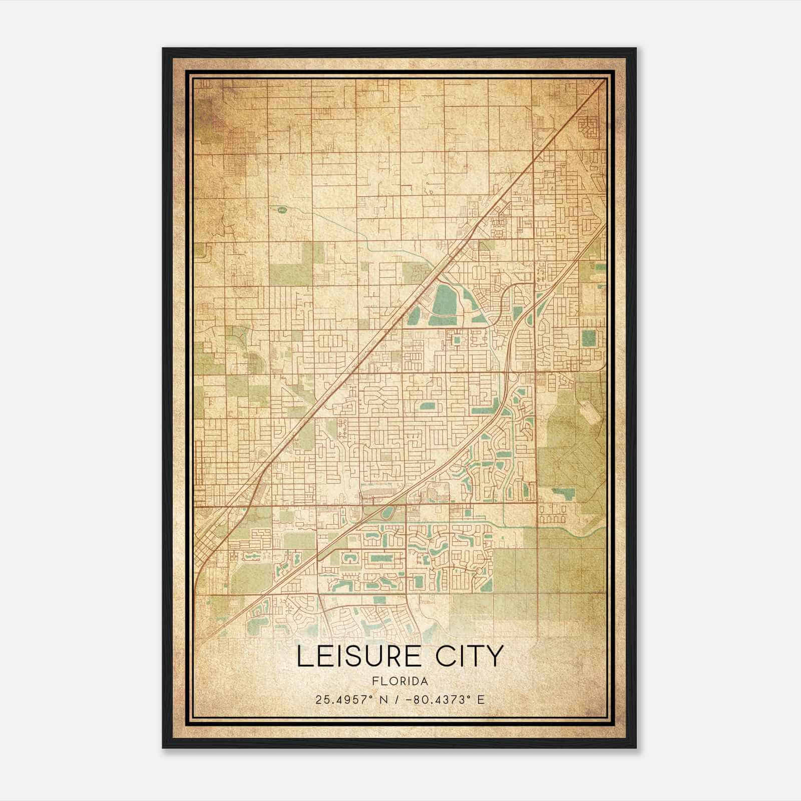 Vintage Leisure City Florida Map Poster, Modern Home Decor Wall Art Print