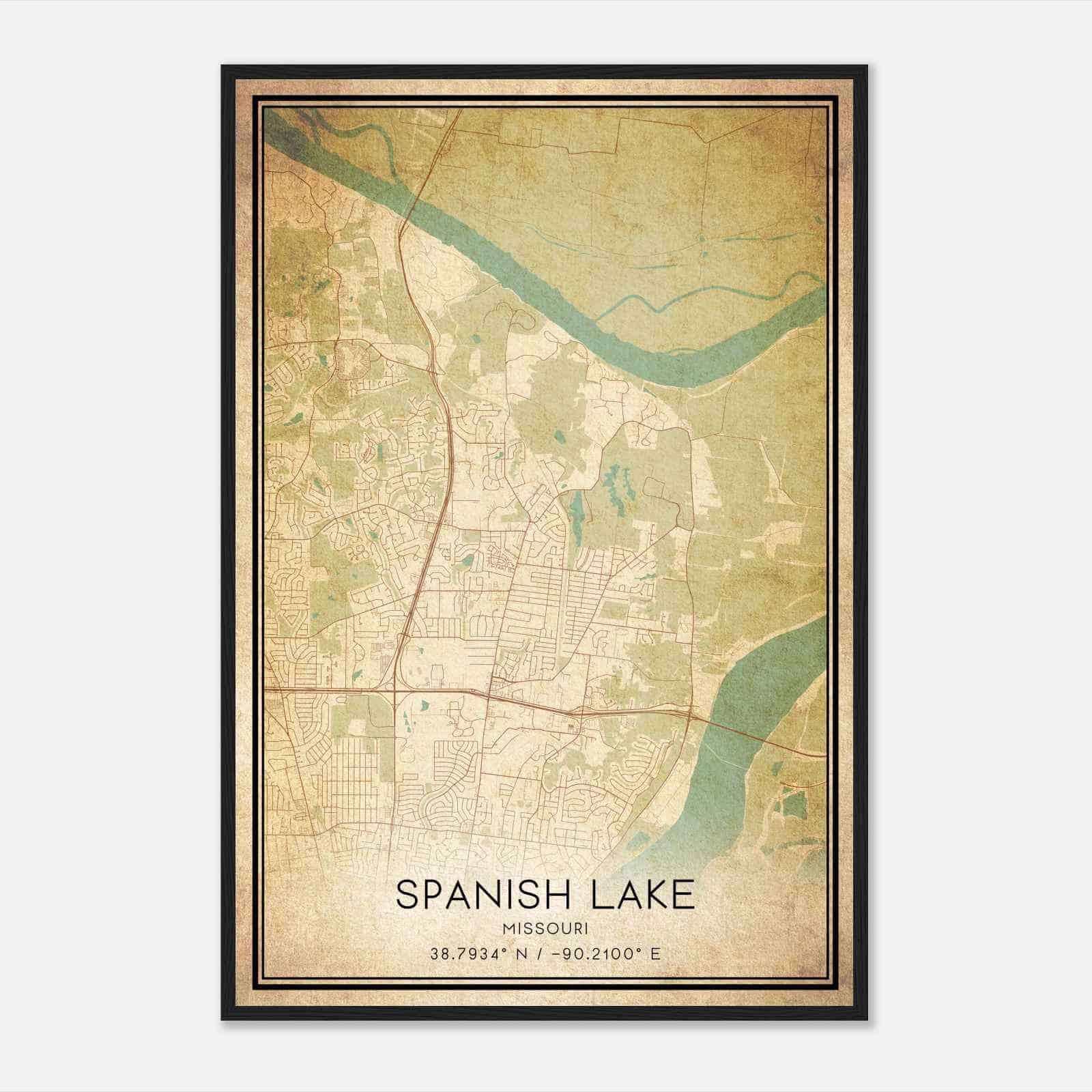 Vintage Spanish Lake Missouri Map Poster, Modern Home Decor Wall Art Print