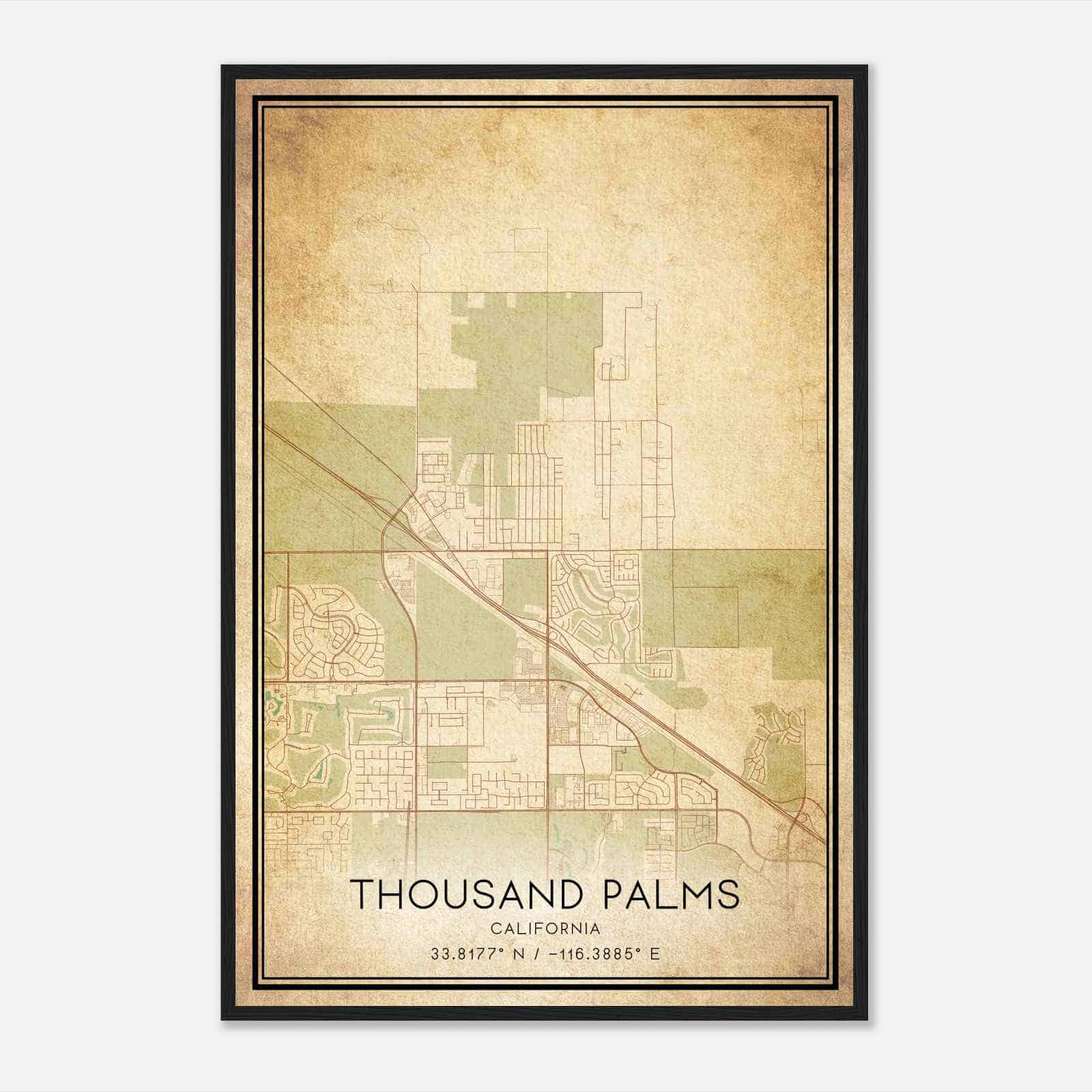 Vintage Thousand Palms California Map Poster, Modern Home Decor Wall Art Print