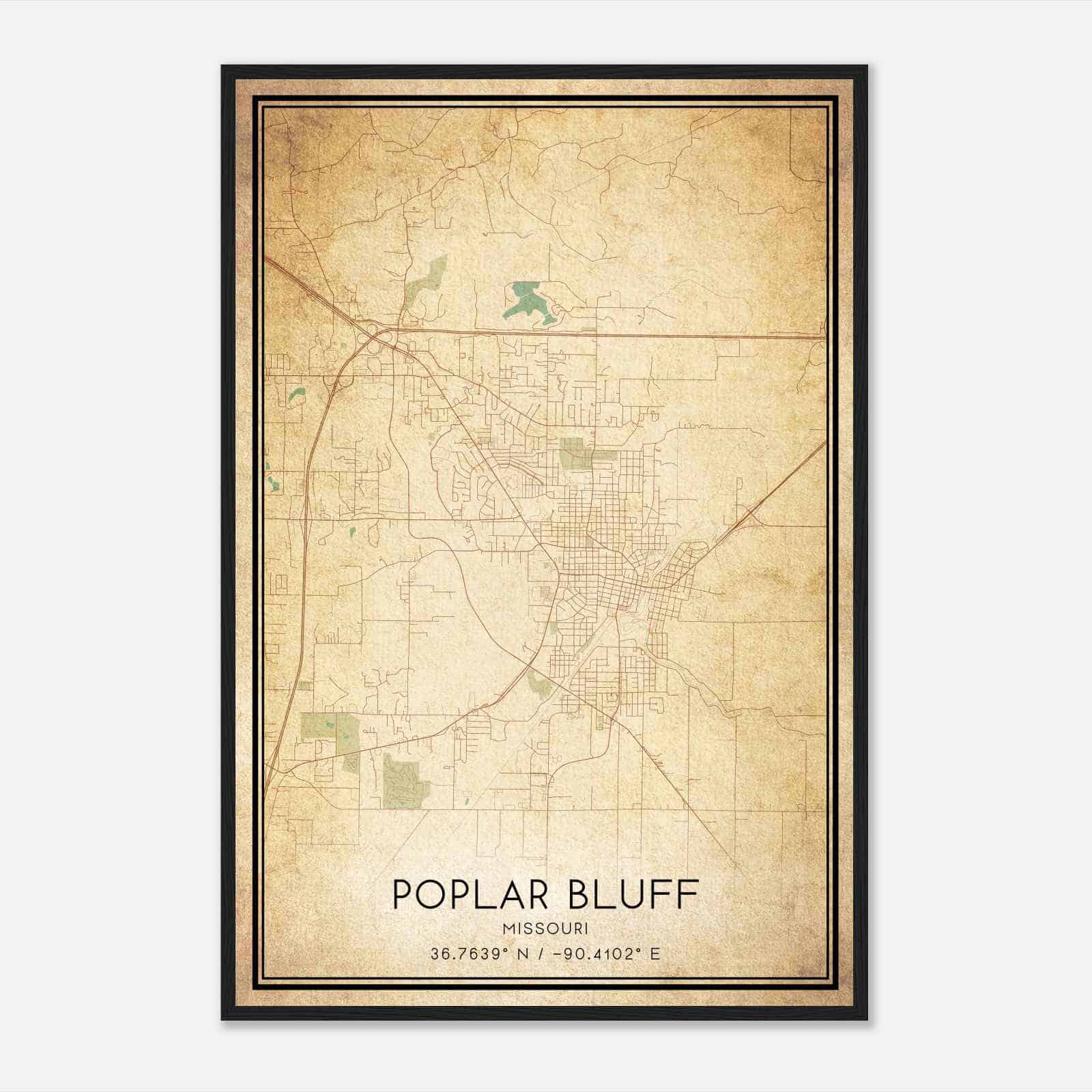 Vintage Poplar Bluff Missouri Map Poster, Modern Home Decor Wall Art Print