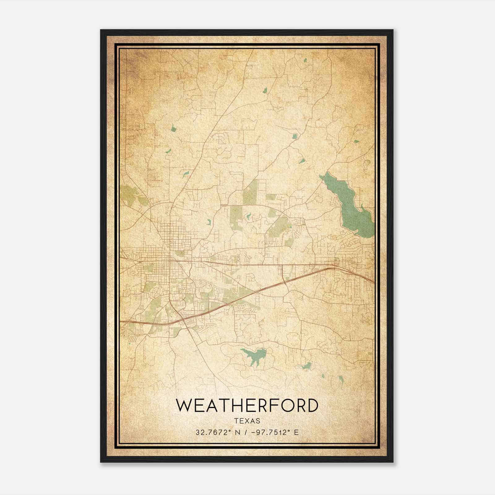Vintage Weatherford Texas Map Poster, Modern Home Decor Wall Art Print