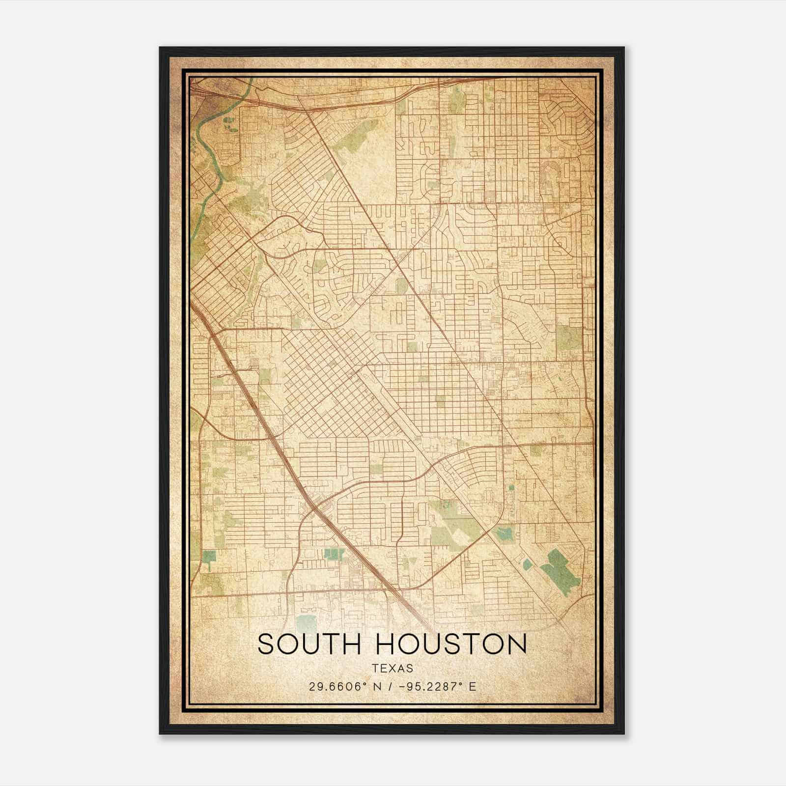 Vintage South Houston Texas Map Poster, Modern Home Decor Wall Art Print