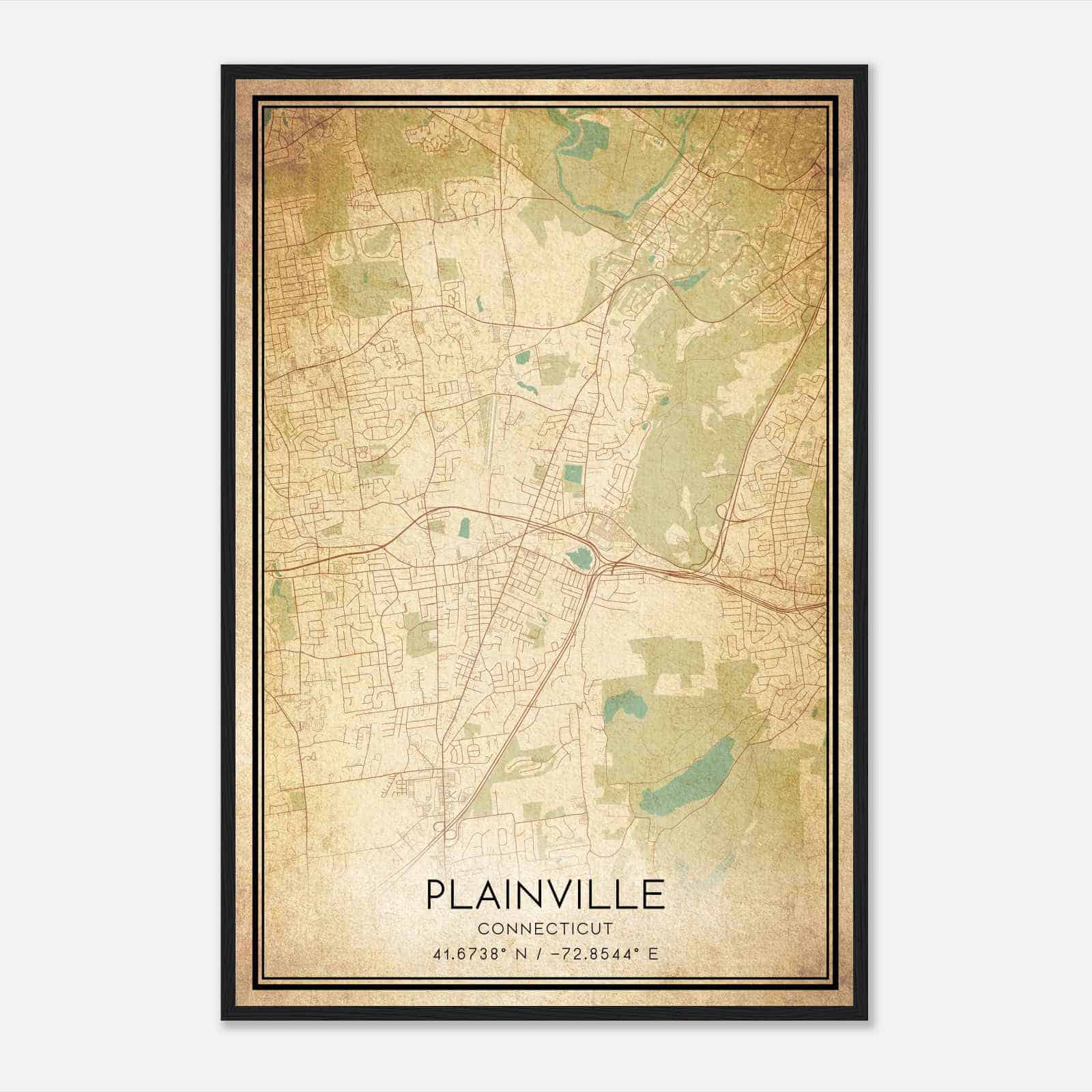 Vintage Plainville Connecticut Map Poster, Modern Home Decor Wall Art Print