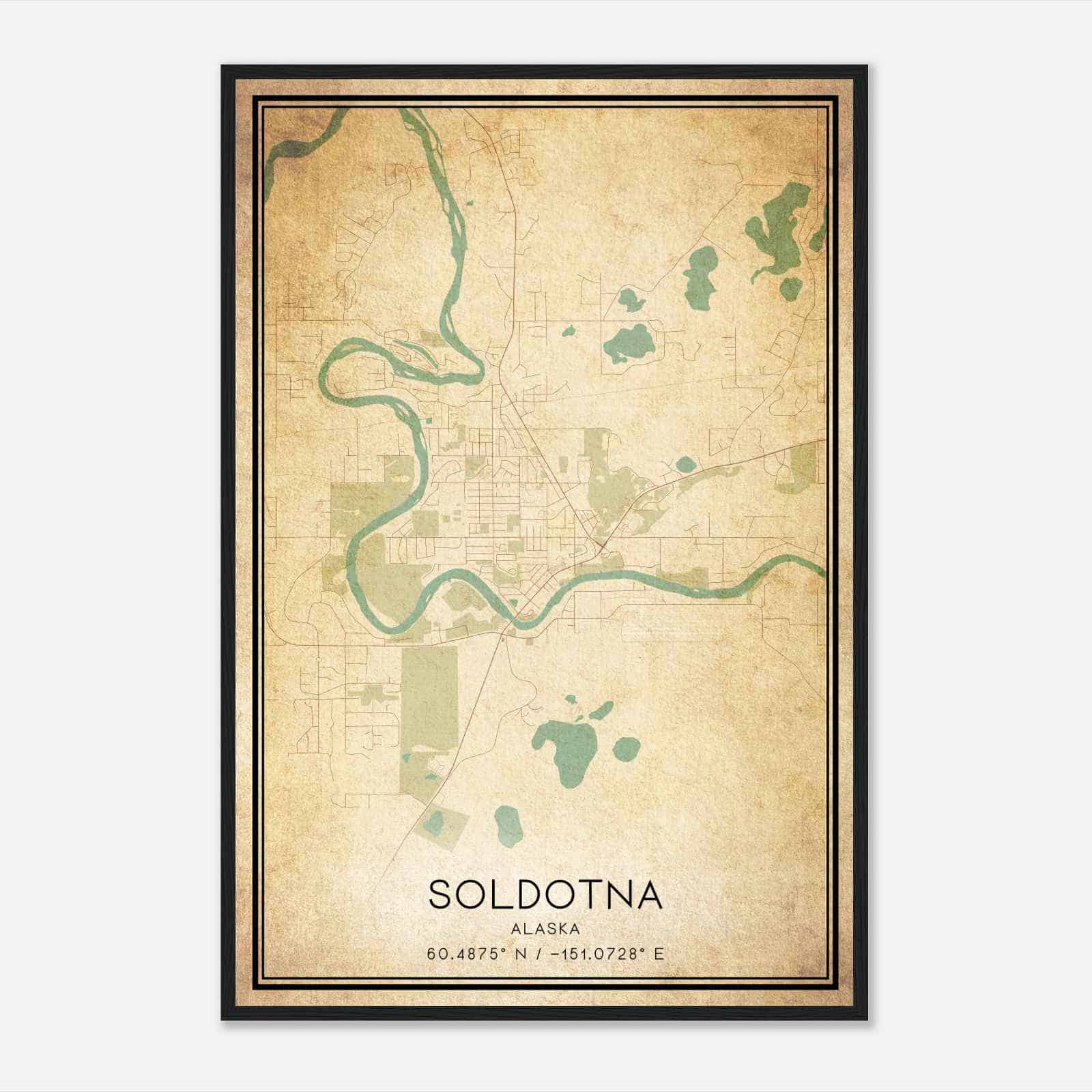Vintage Soldotna Alaska Map Poster, Modern Home Decor Wall Art Print