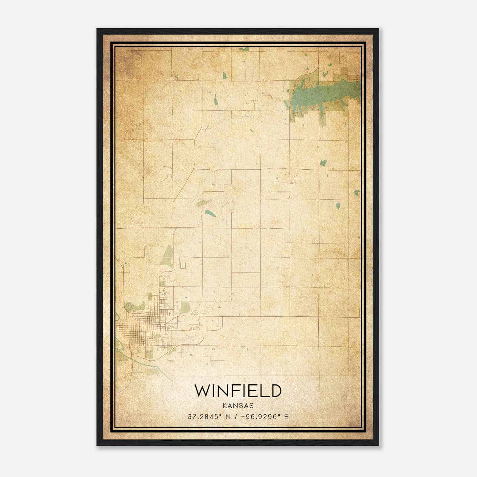 Vintage Winfield Kansas Map Poster, Modern Home Decor Wall Art Print