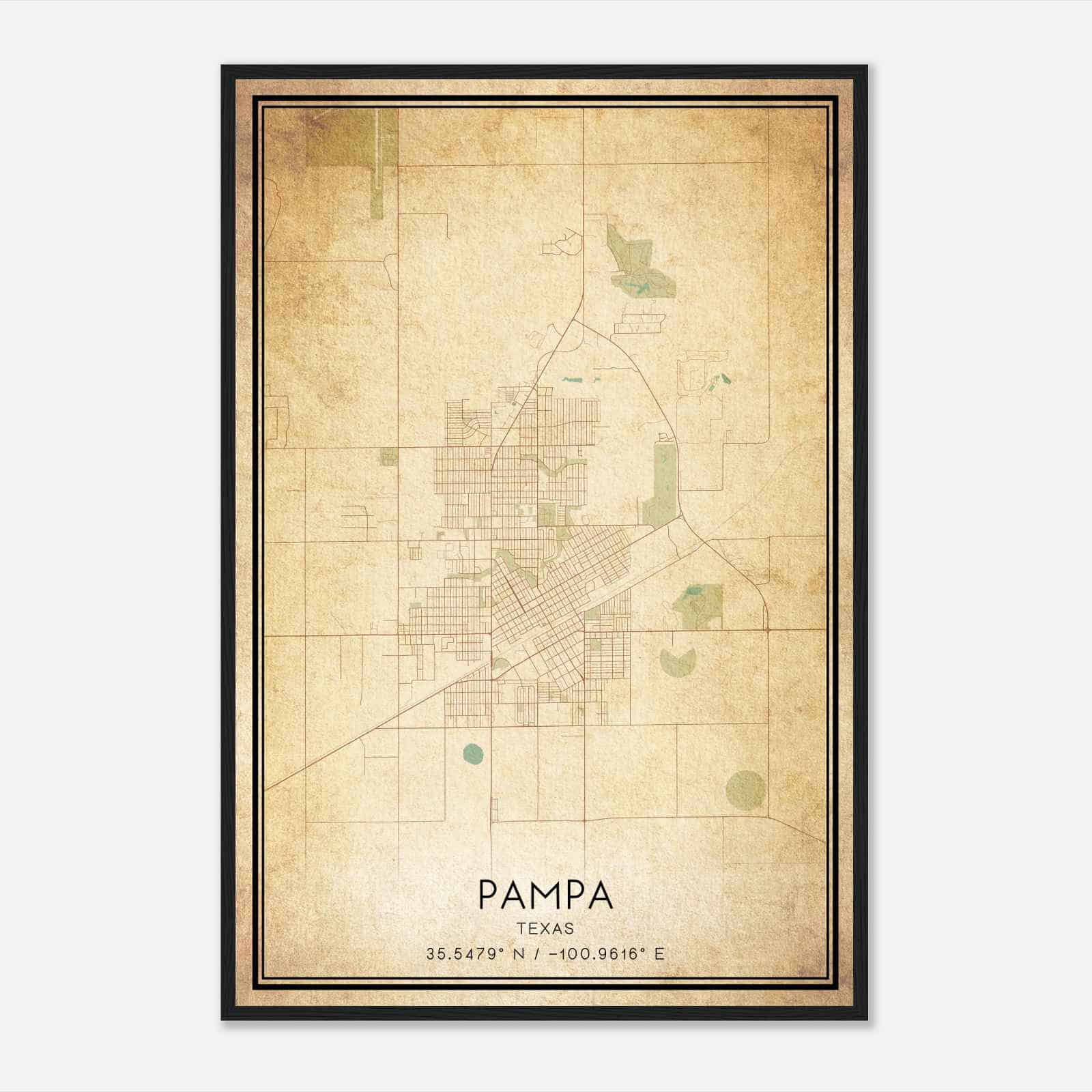 Vintage Pampa Texas Map Poster, Modern Home Decor Wall Art Print