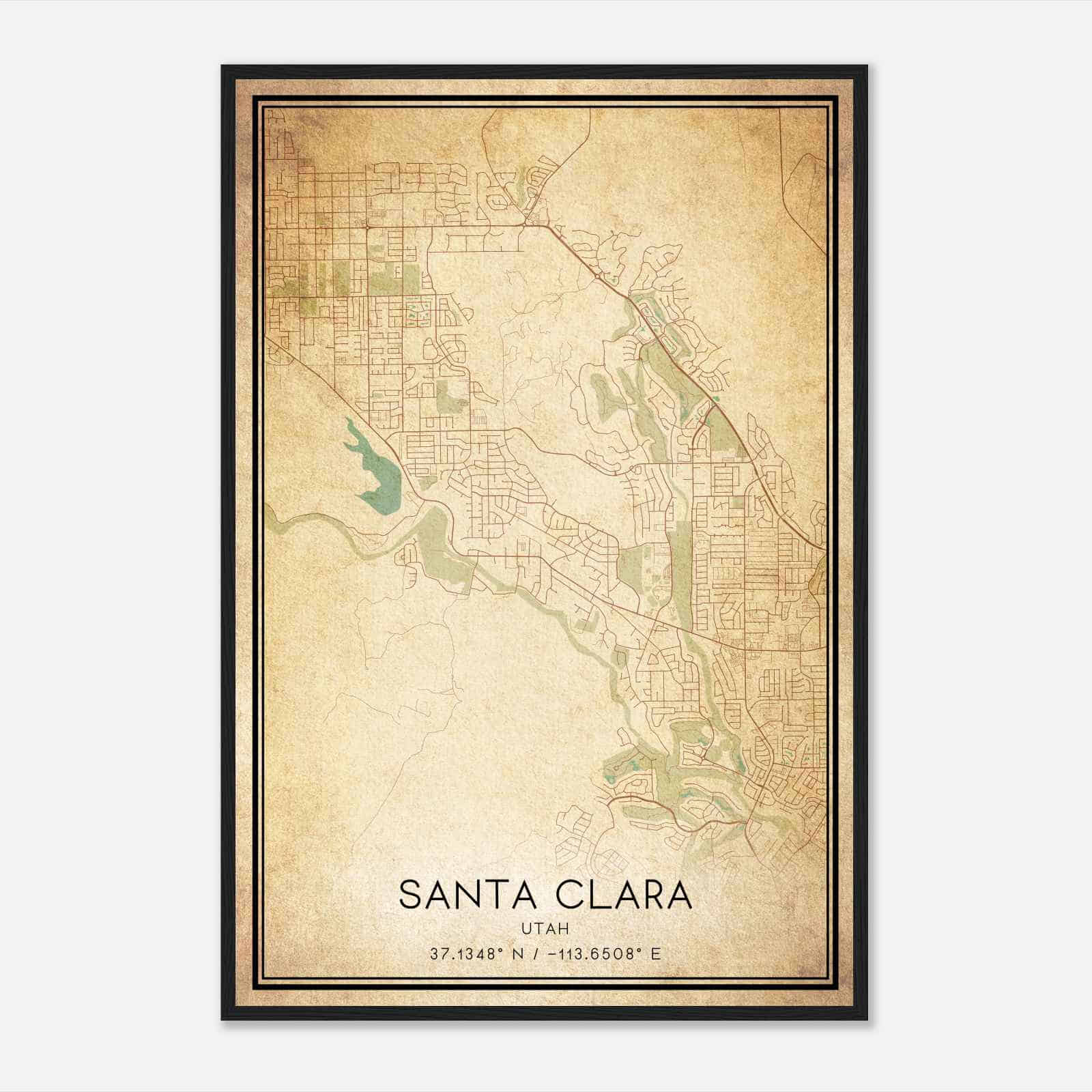 Vintage Santa Clara Utah Map Poster, Modern Home Decor Wall Art Print