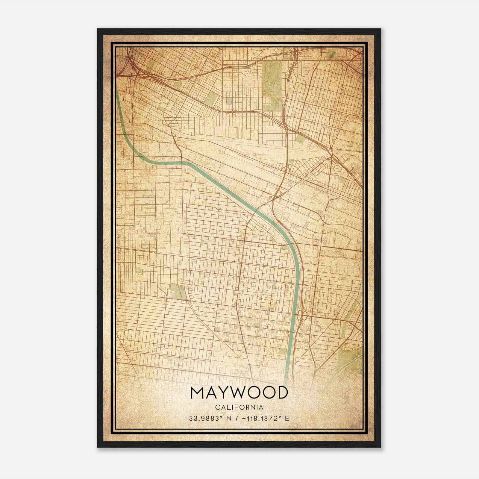 Vintage Maywood California Map Poster, Modern Home Decor Wall Art Print