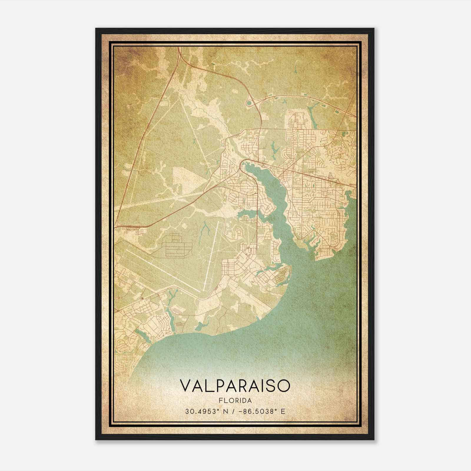 Vintage Valparaiso Florida Map Poster, Modern Home Decor Wall Art Print