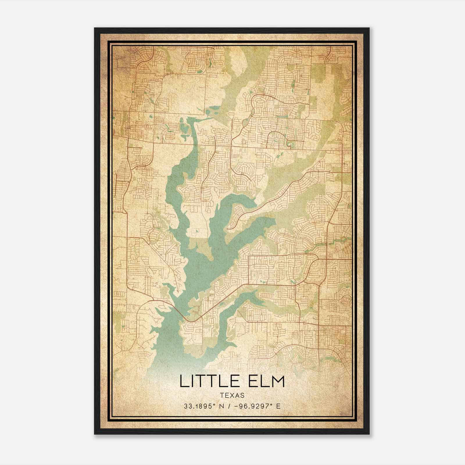 Vintage Little Elm Texas Map Poster, Modern Home Decor Wall Art Print