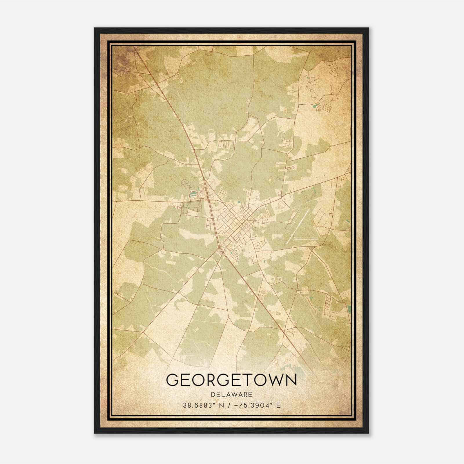 Vintage Georgetown Delaware Map Poster, Modern Home Decor Wall Art Print