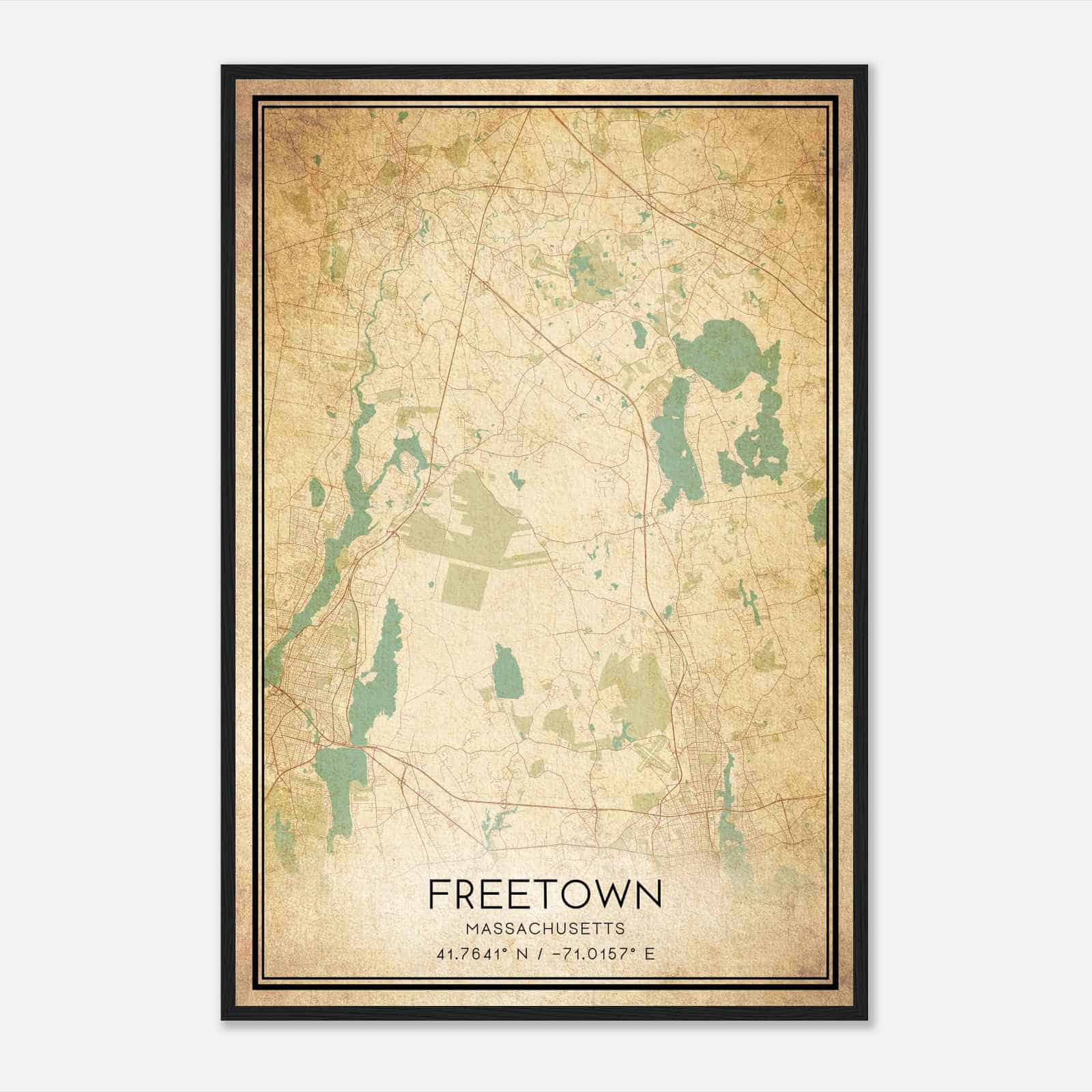 Vintage Freetown Massachusetts Map Poster, Modern Home Decor Wall Art Print
