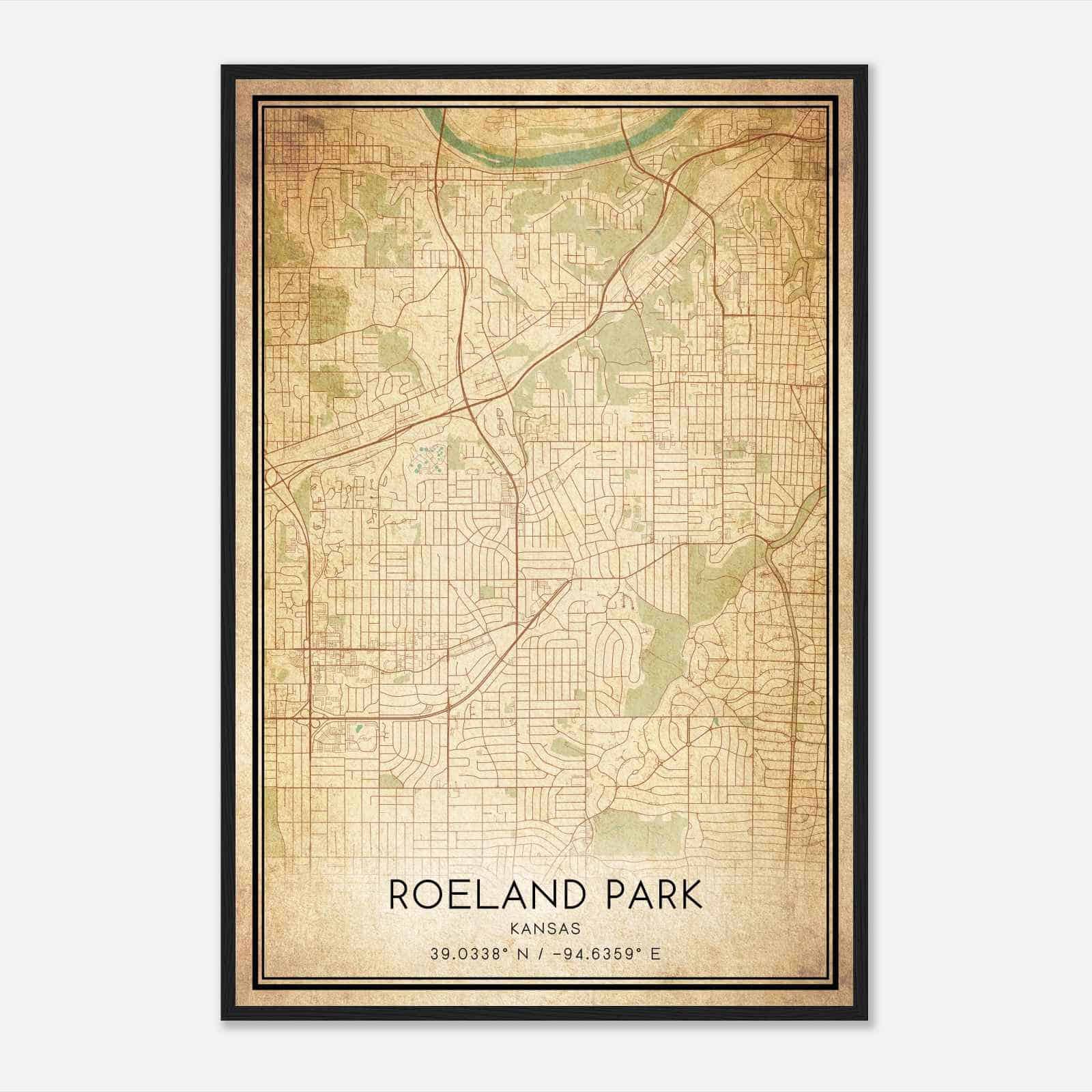 Vintage Roeland Park Kansas Map Poster, Modern Home Decor Wall Art Print