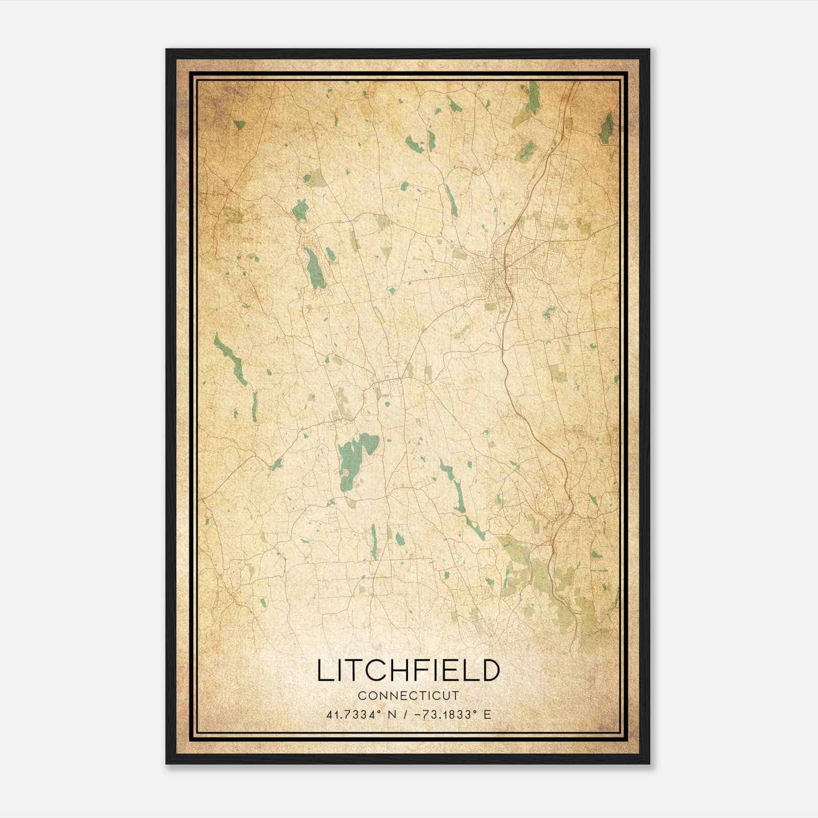 Vintage Litchfield Connecticut Map Poster, Modern Home Decor Wall Art Print