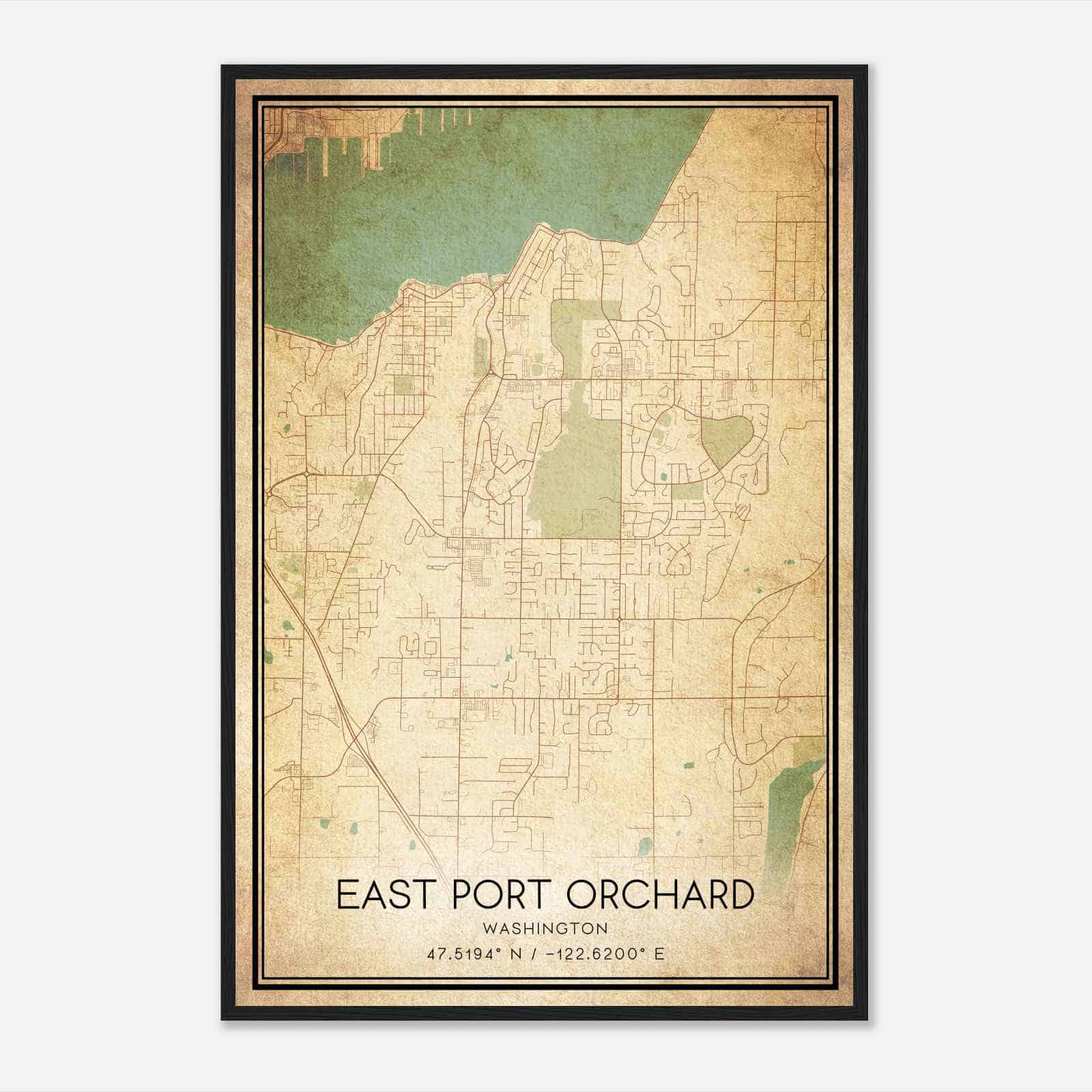 Vintage East Port Orchard Washington Map Poster, Modern Home Decor Wall Art Print