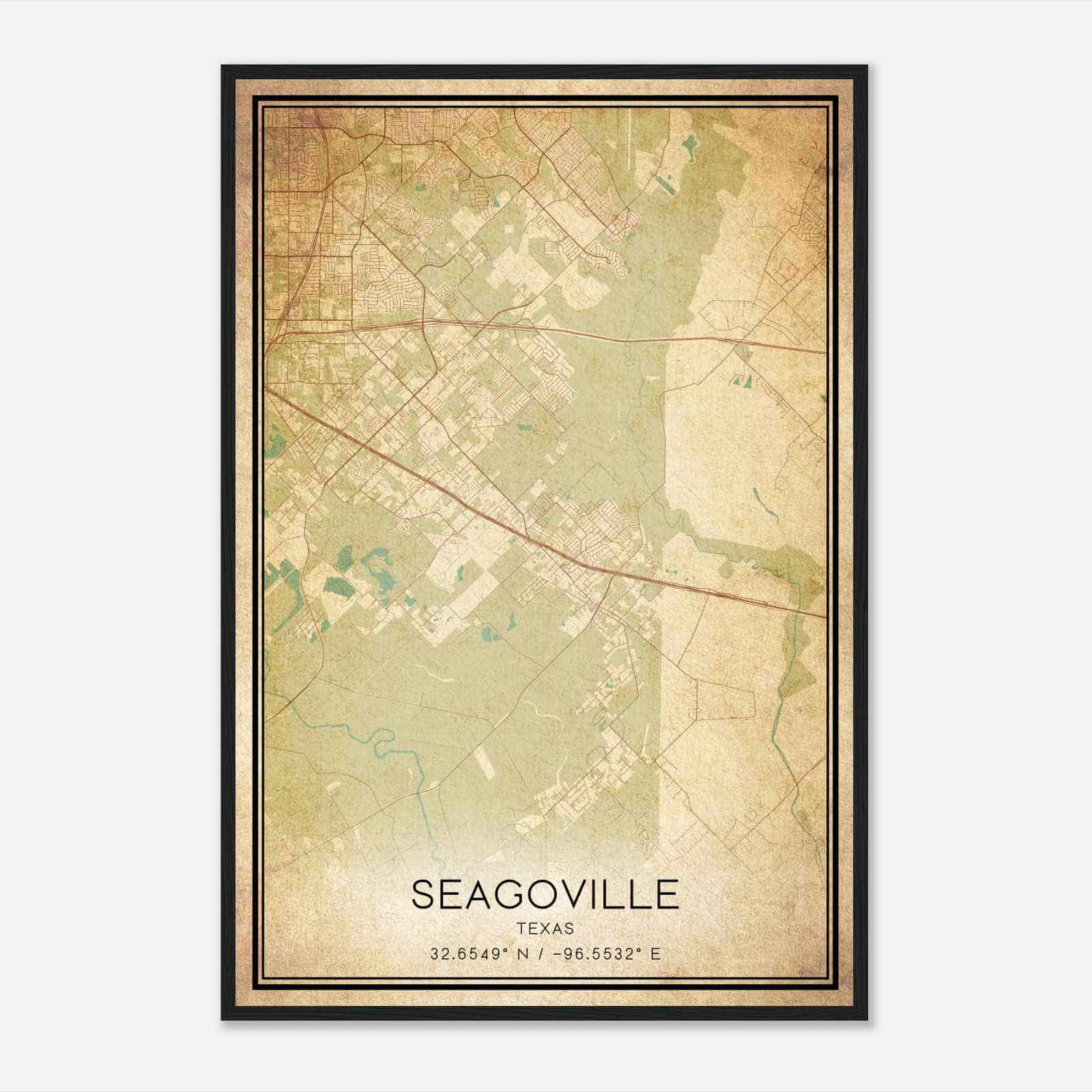 Vintage Seagoville Texas Map Poster, Modern Home Decor Wall Art Print