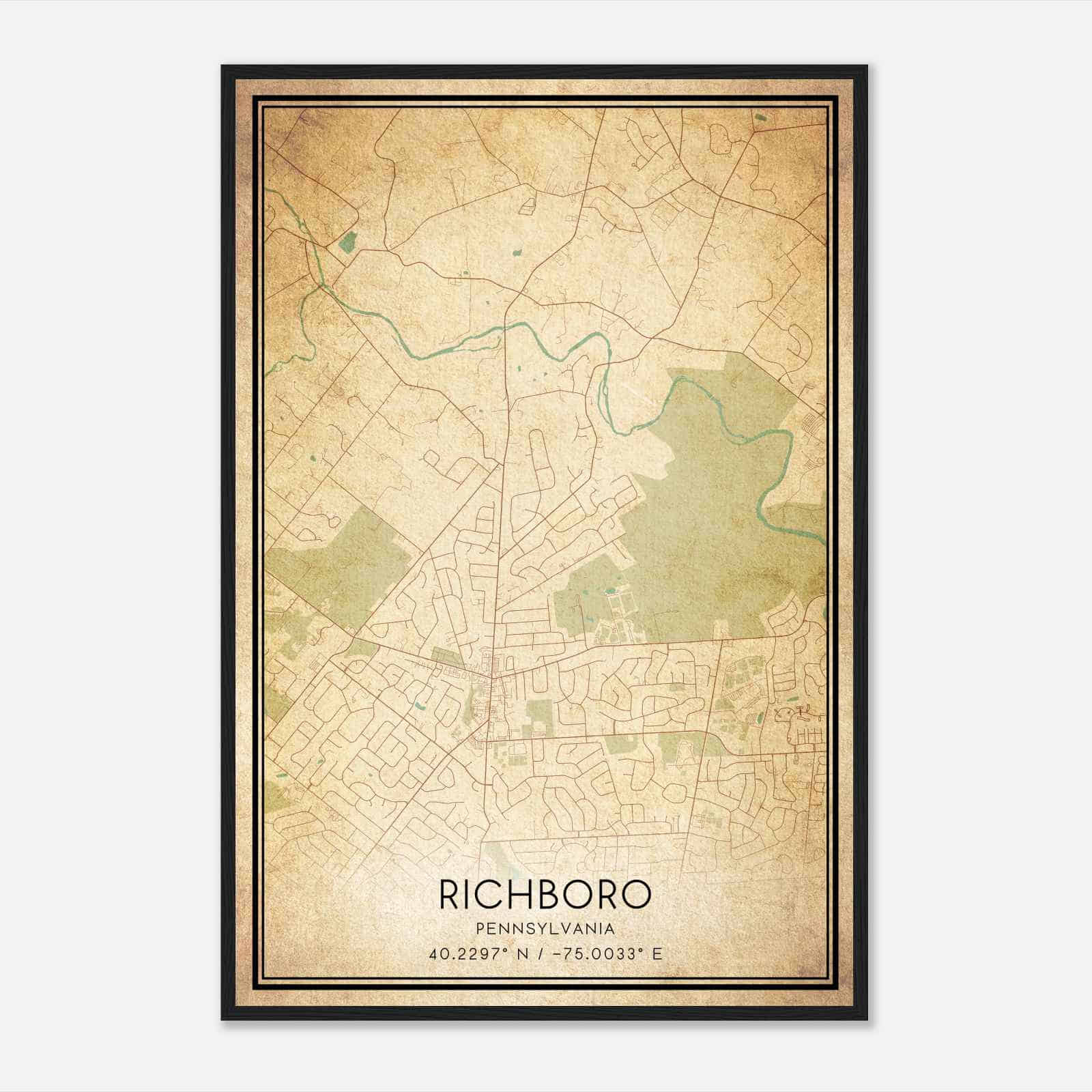 Vintage Richboro Pennsylvania Map Poster, Modern Home Decor Wall Art Print