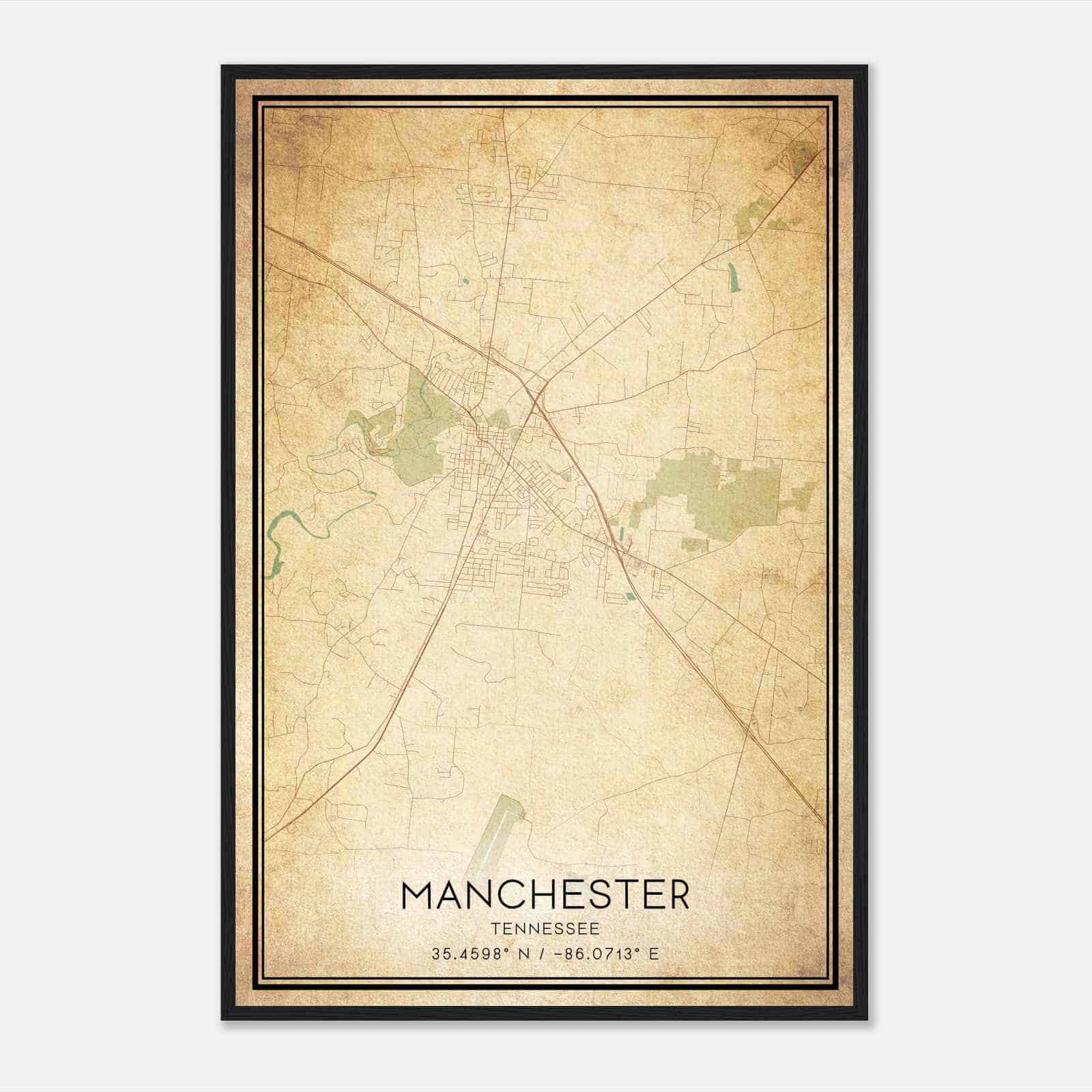 Vintage Manchester Tennessee Map Poster, Modern Home Decor Wall Art Print