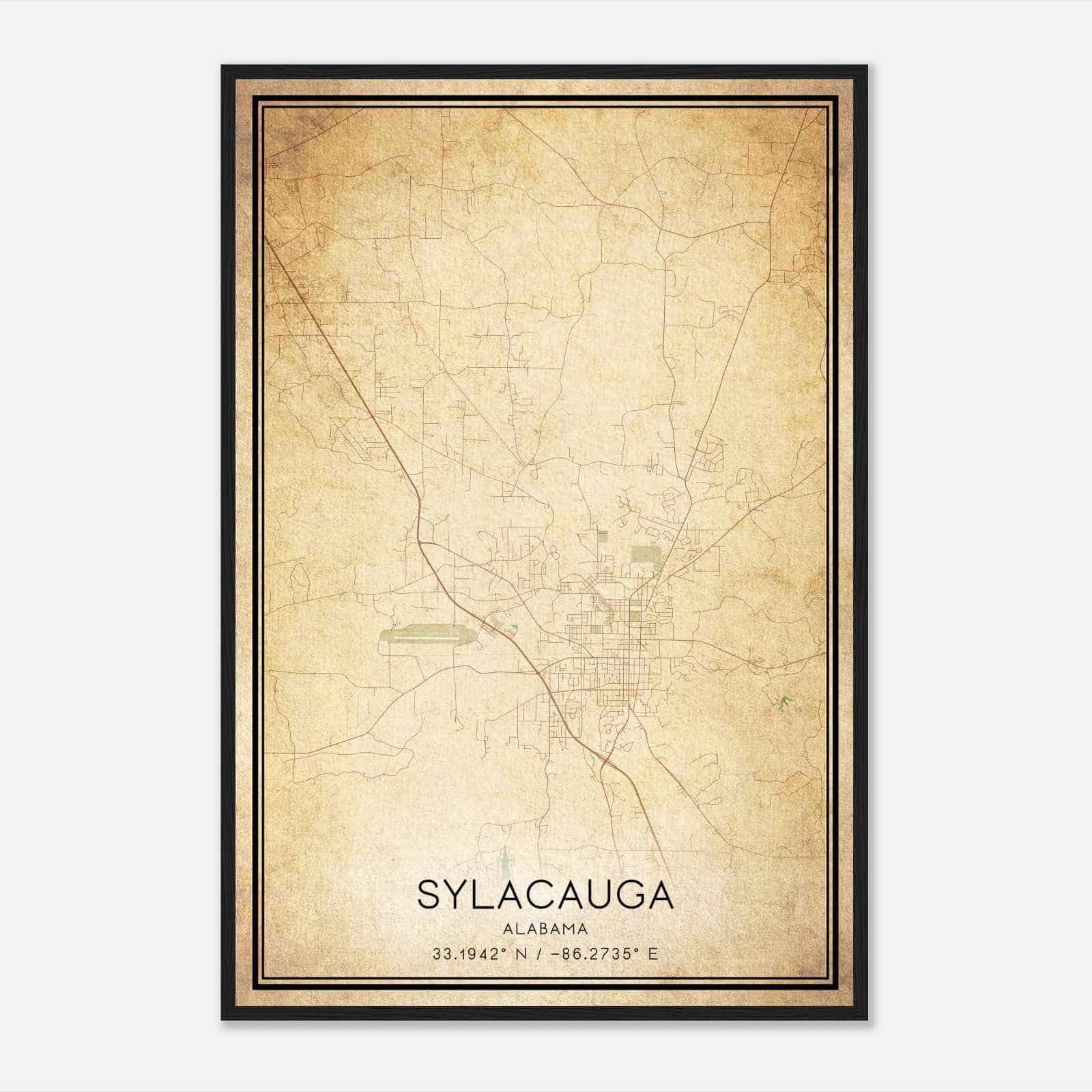 Vintage Sylacauga Alabama Map Poster, Modern Home Decor Wall Art Print