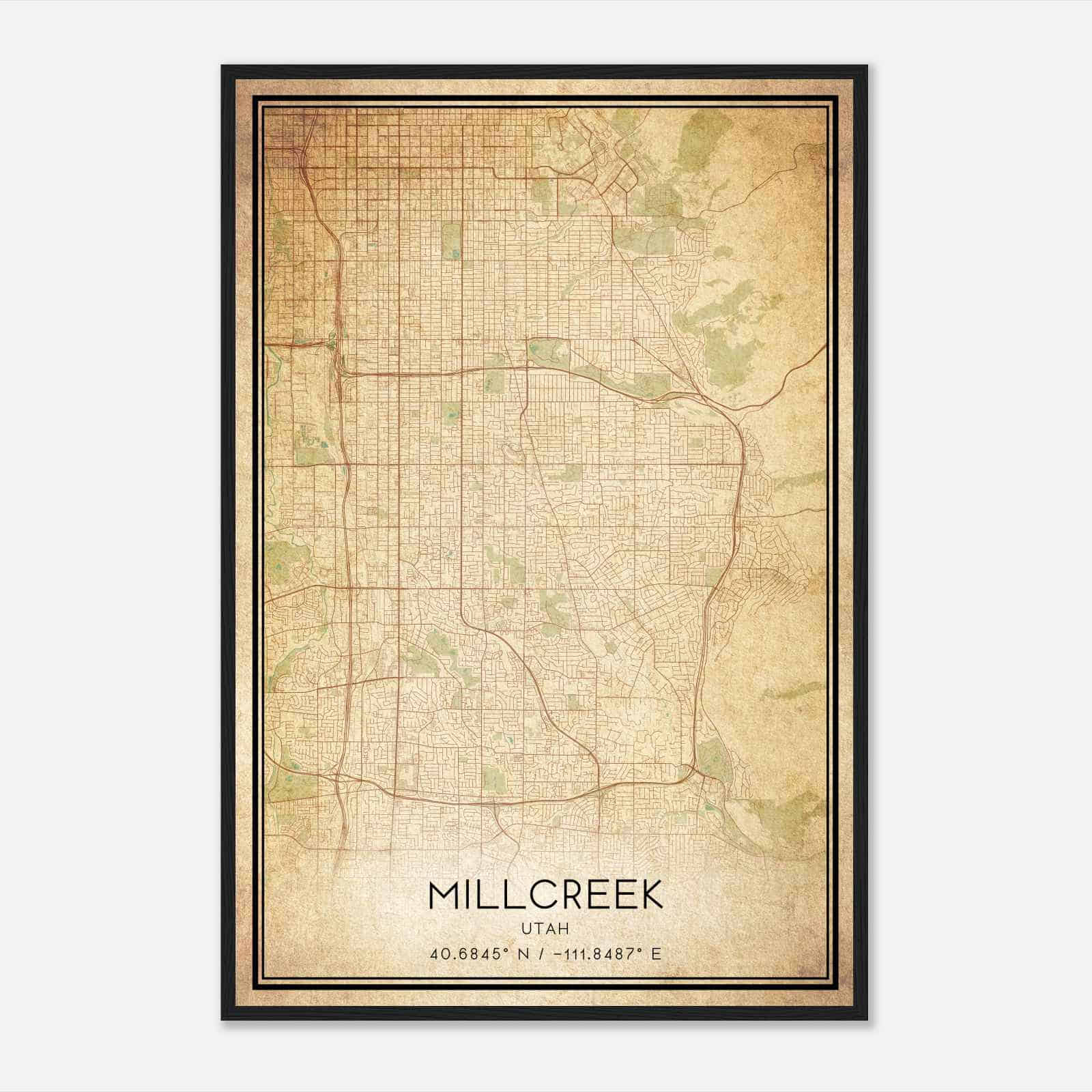 Vintage Millcreek Utah Map Poster, Modern Home Decor Wall Art Print
