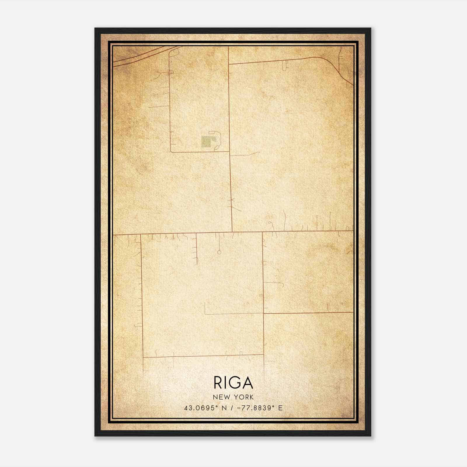 Vintage Riga New York Map Poster, Modern Home Decor Wall Art Print