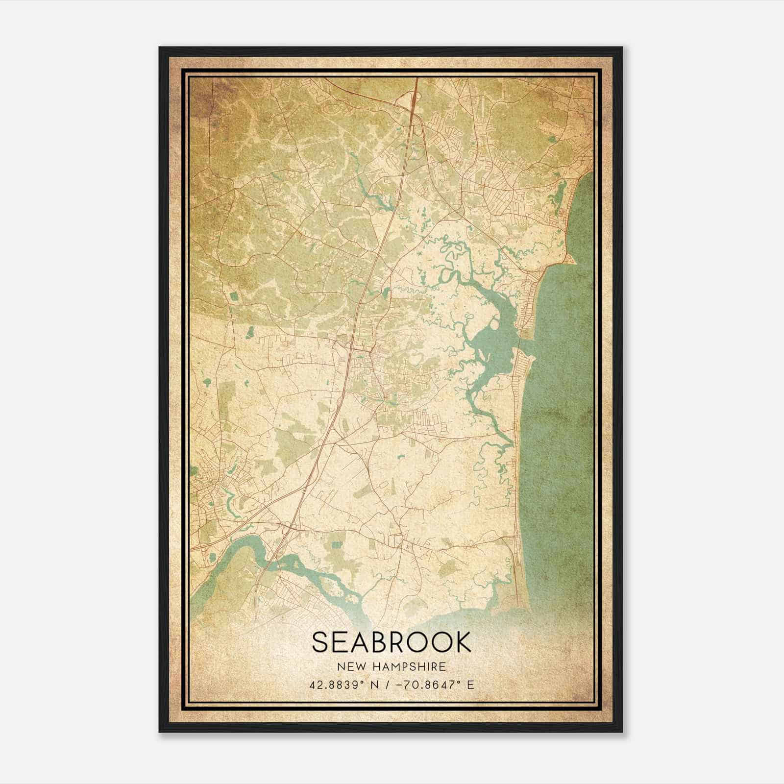 Vintage Seabrook New Hampshire Map Poster, Modern Home Decor Wall Art Print