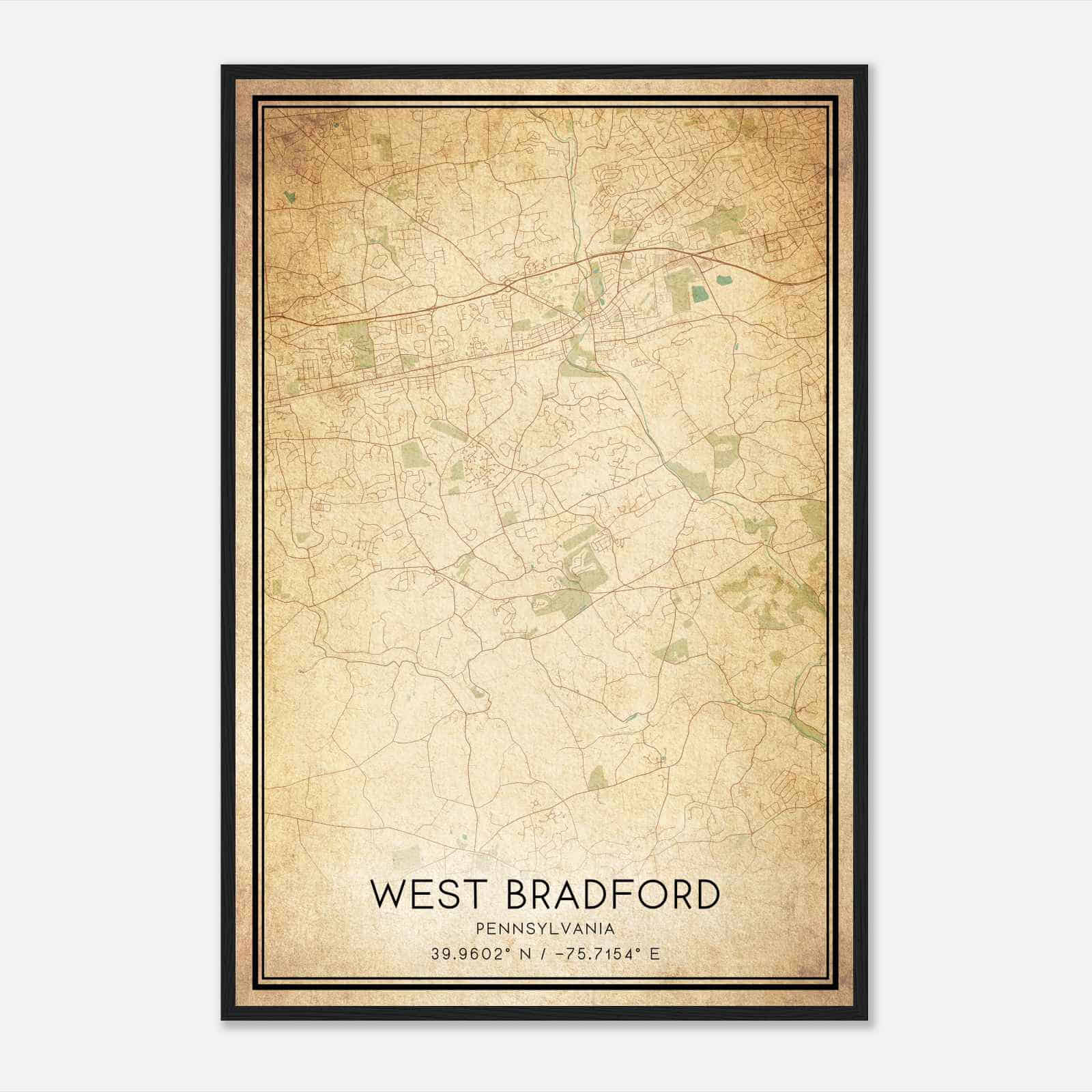 Vintage West Bradford Pennsylvania Map Poster, Modern Home Decor Wall Art Print