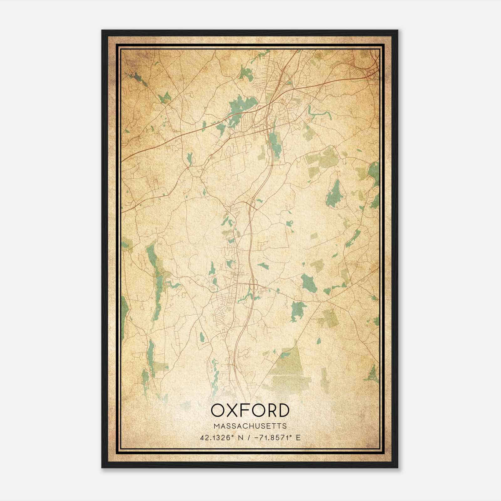 Vintage Oxford Massachusetts Map Poster, Modern Home Decor Wall Art Print
