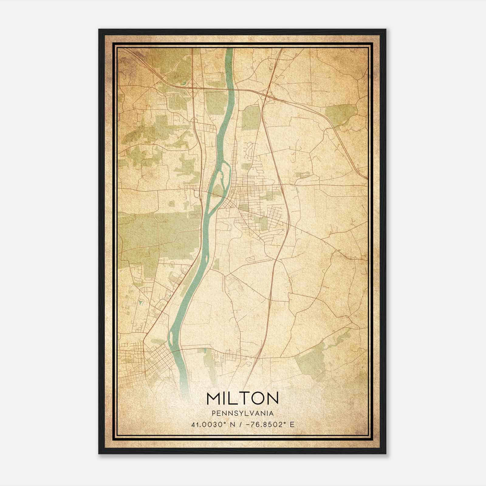 Vintage Milton Pennsylvania Map Poster, Modern Home Decor Wall Art Print