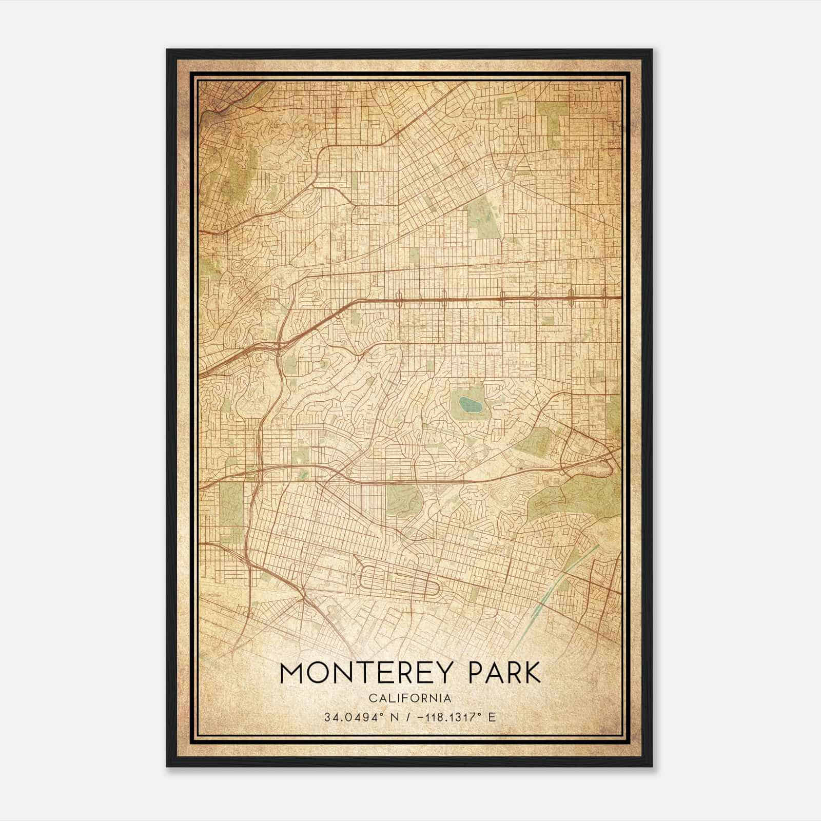 Vintage Monterey Park California Map Poster, Modern Home Decor Wall Art Print
