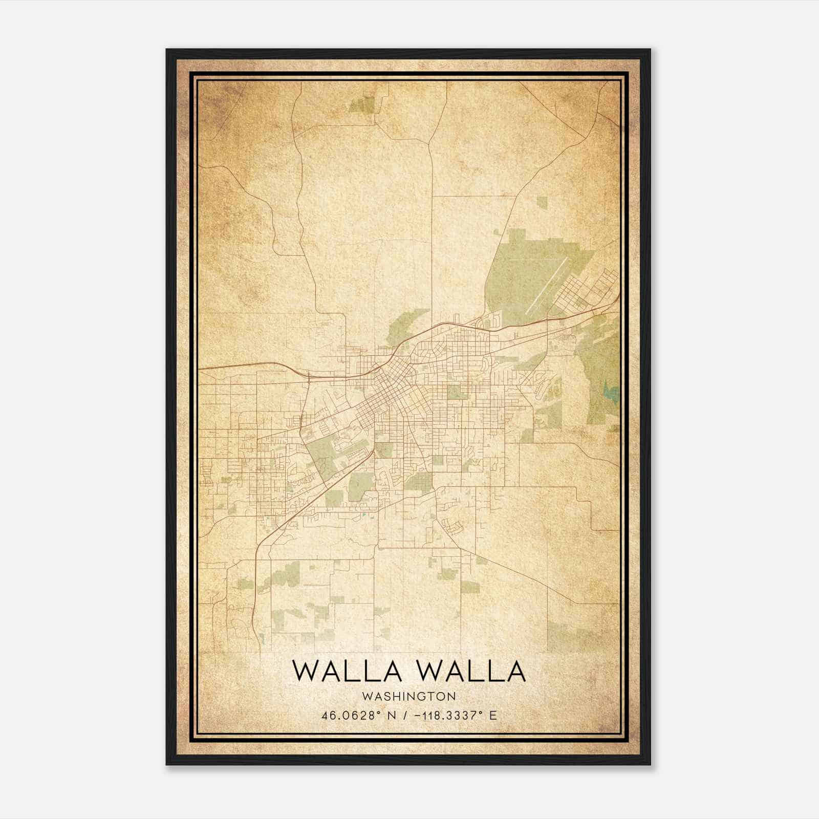 Vintage Walla Walla Washington Map Poster, Modern Home Decor Wall Art Print