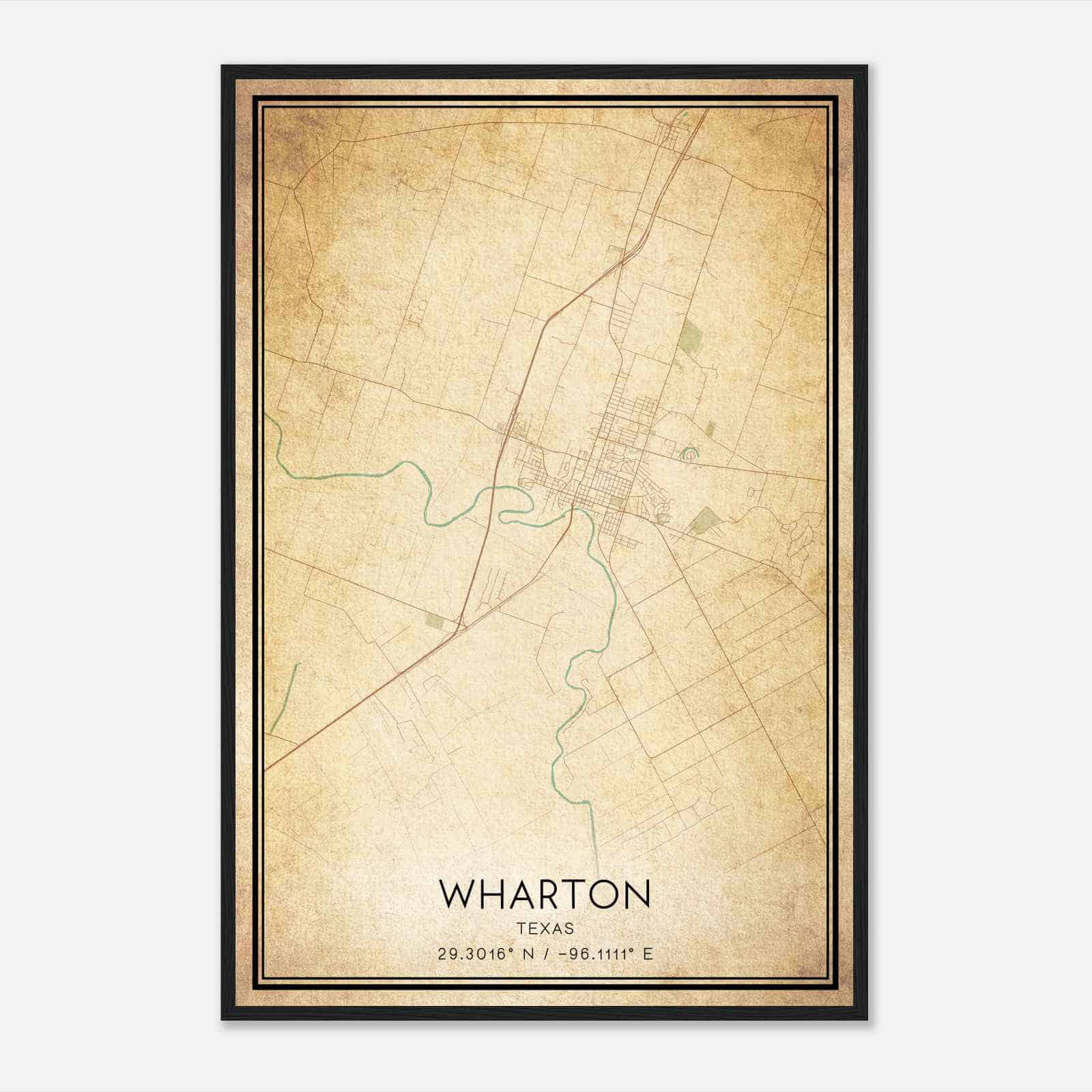 Vintage Wharton Texas Map Poster, Modern Home Decor Wall Art Print